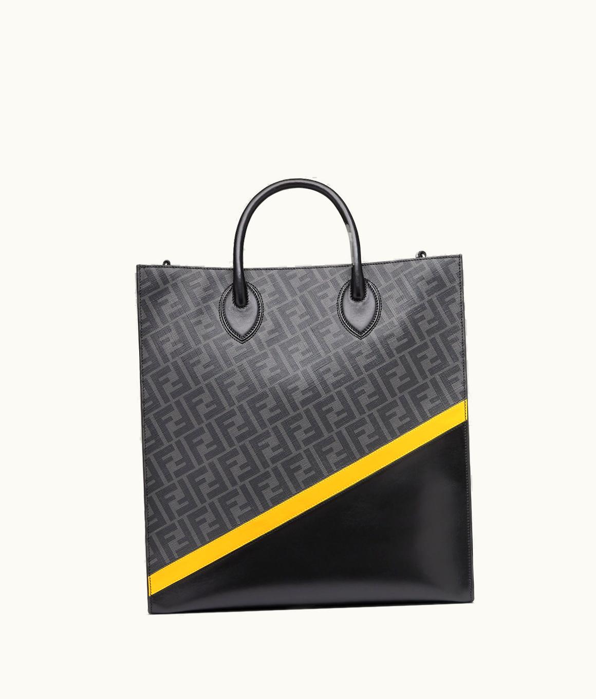 Fendi Fendi Diagonal Vertical Tote - Black Leather And FF Fabric Bag