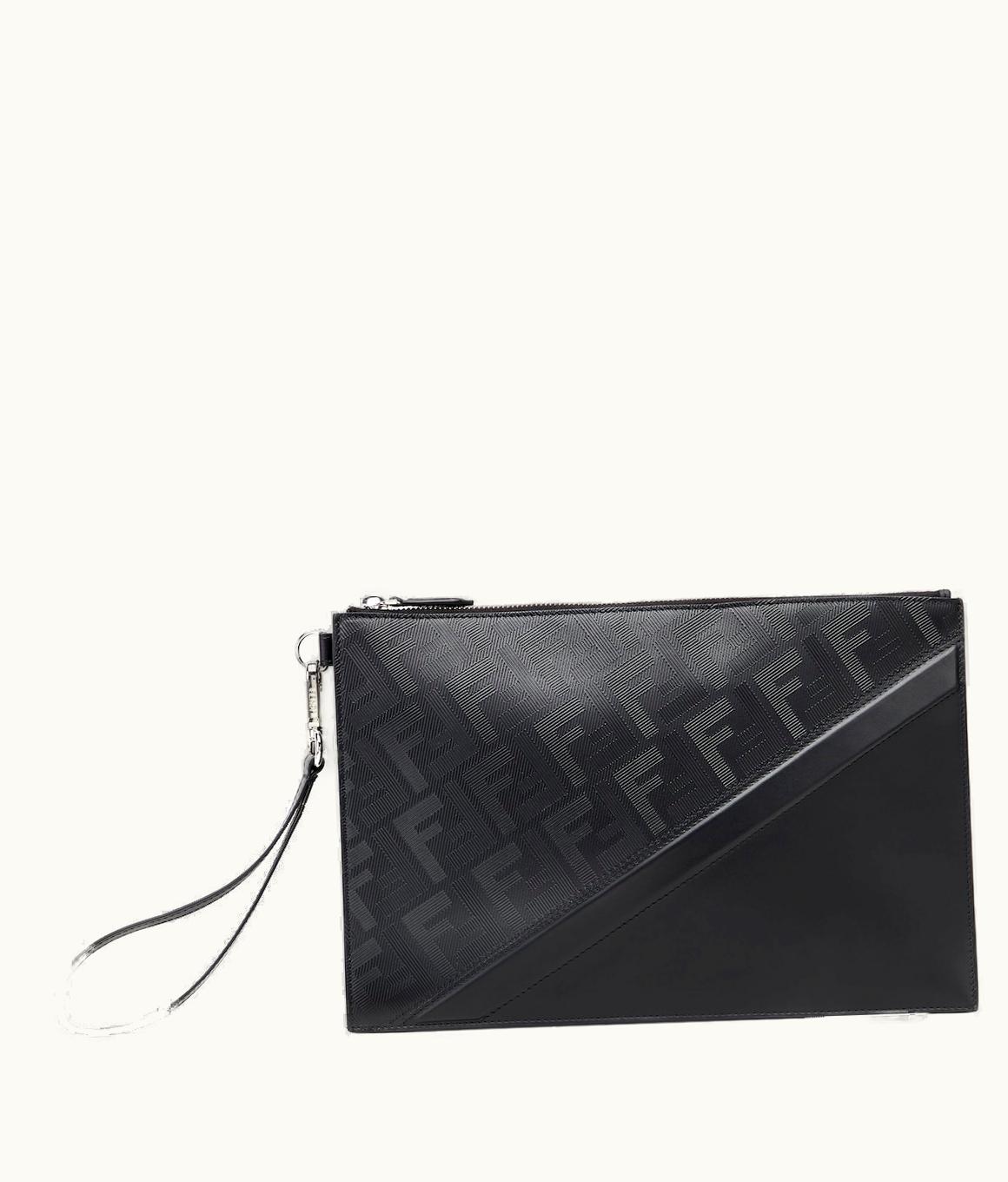 Fendi Fendi Shadow Diagonal Flat Pouch - Black Leather Bag