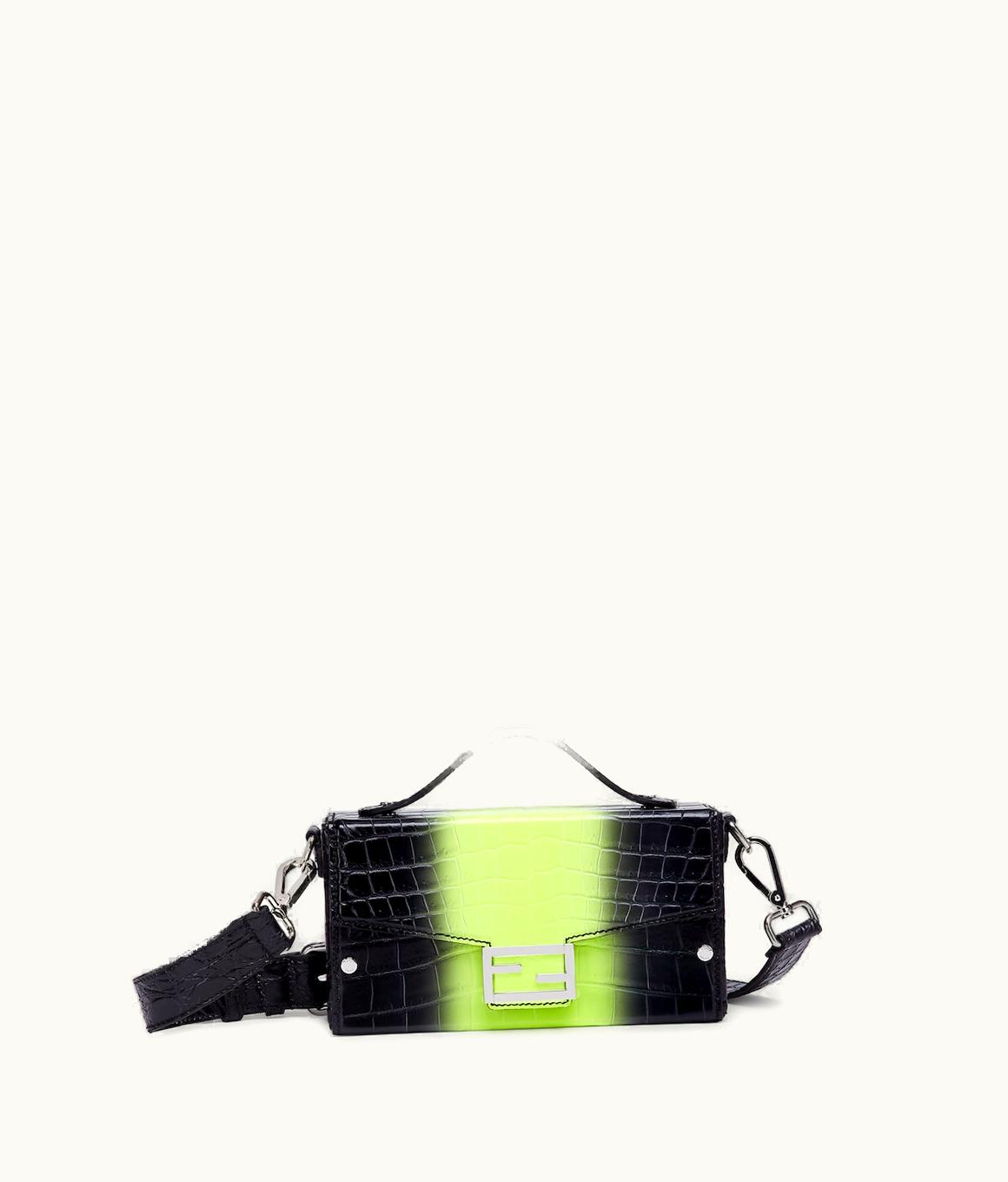 Fendi Fendi Soft Trunk Baguette - Black And Neon Yellow Alligator Bag