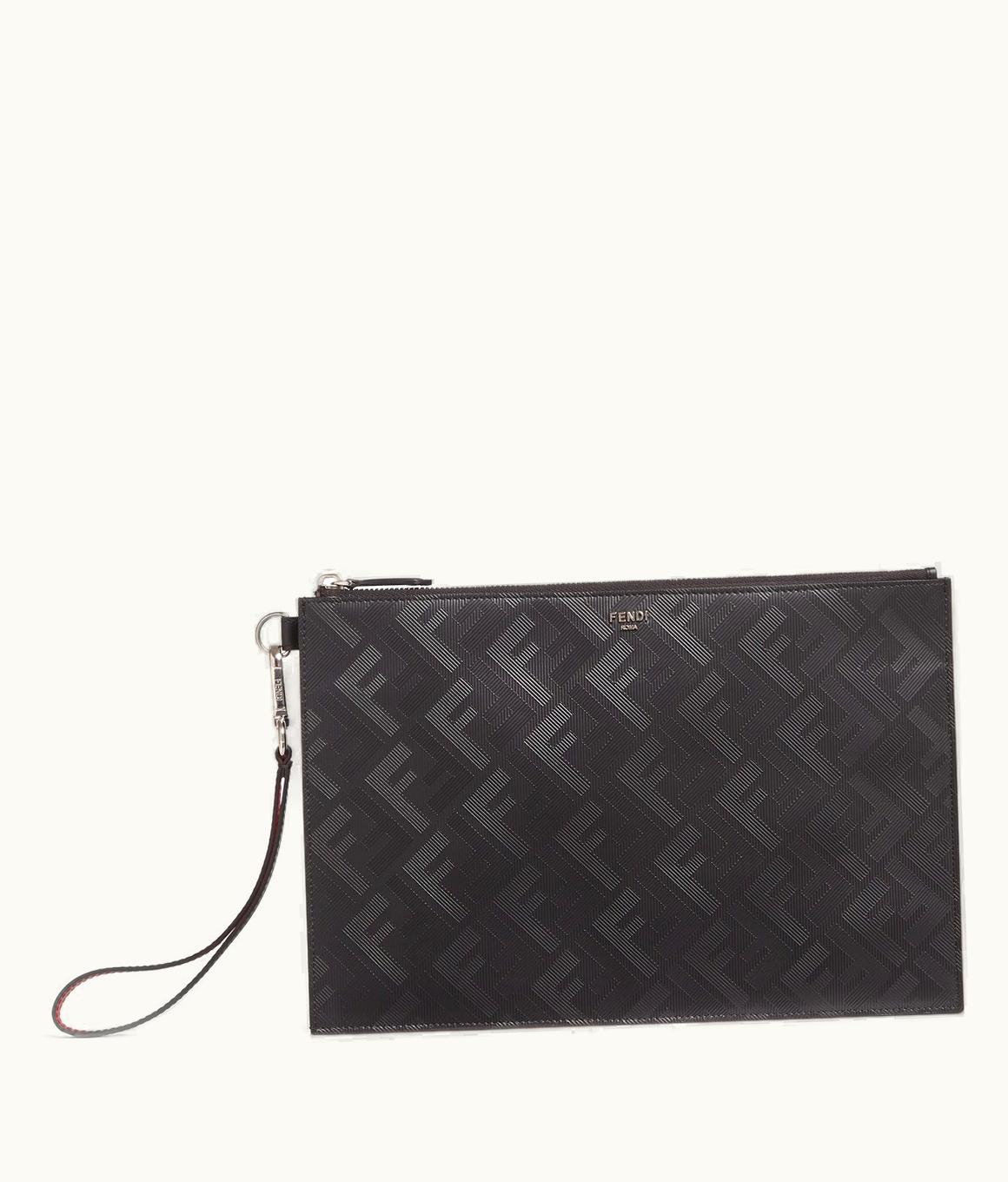 Fendi Ff Fendi Shadow Flat Pouch - Black Leather Pouch