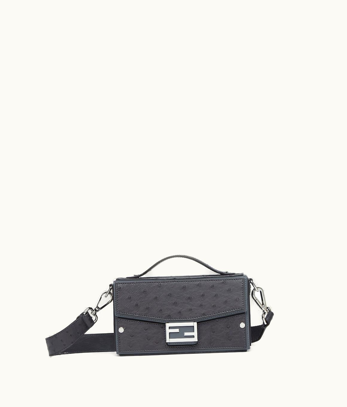 Fendi Fendi Soft Trunk Baguette - Dark Gray Ostrich Leather Bag