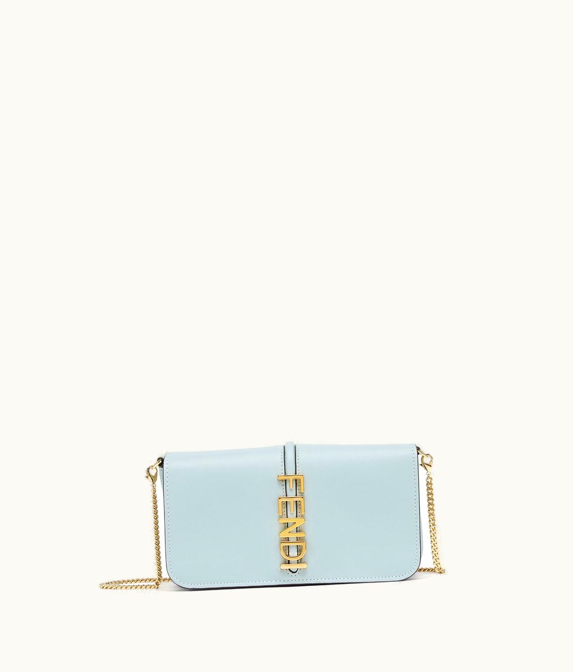 Fendi Fendigraphy Wallet On Chain - Light Blue Leather Wallet
