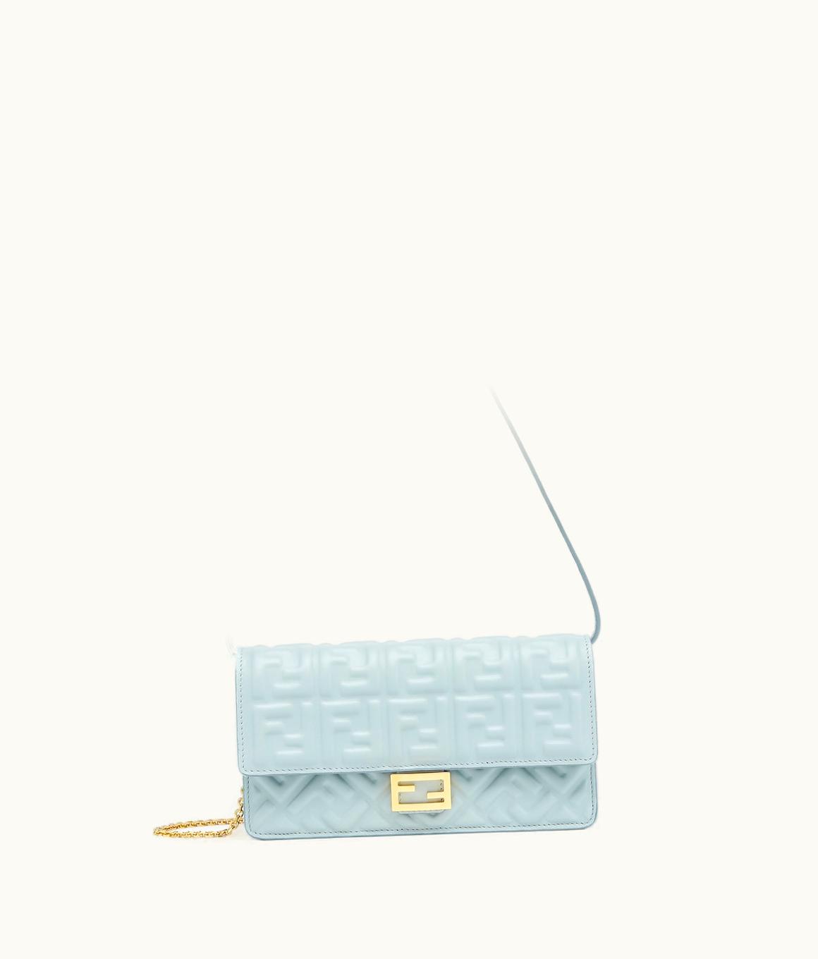 Fendi Wallet On Chain Baguette - Light Blue Nappa Leather Wallet