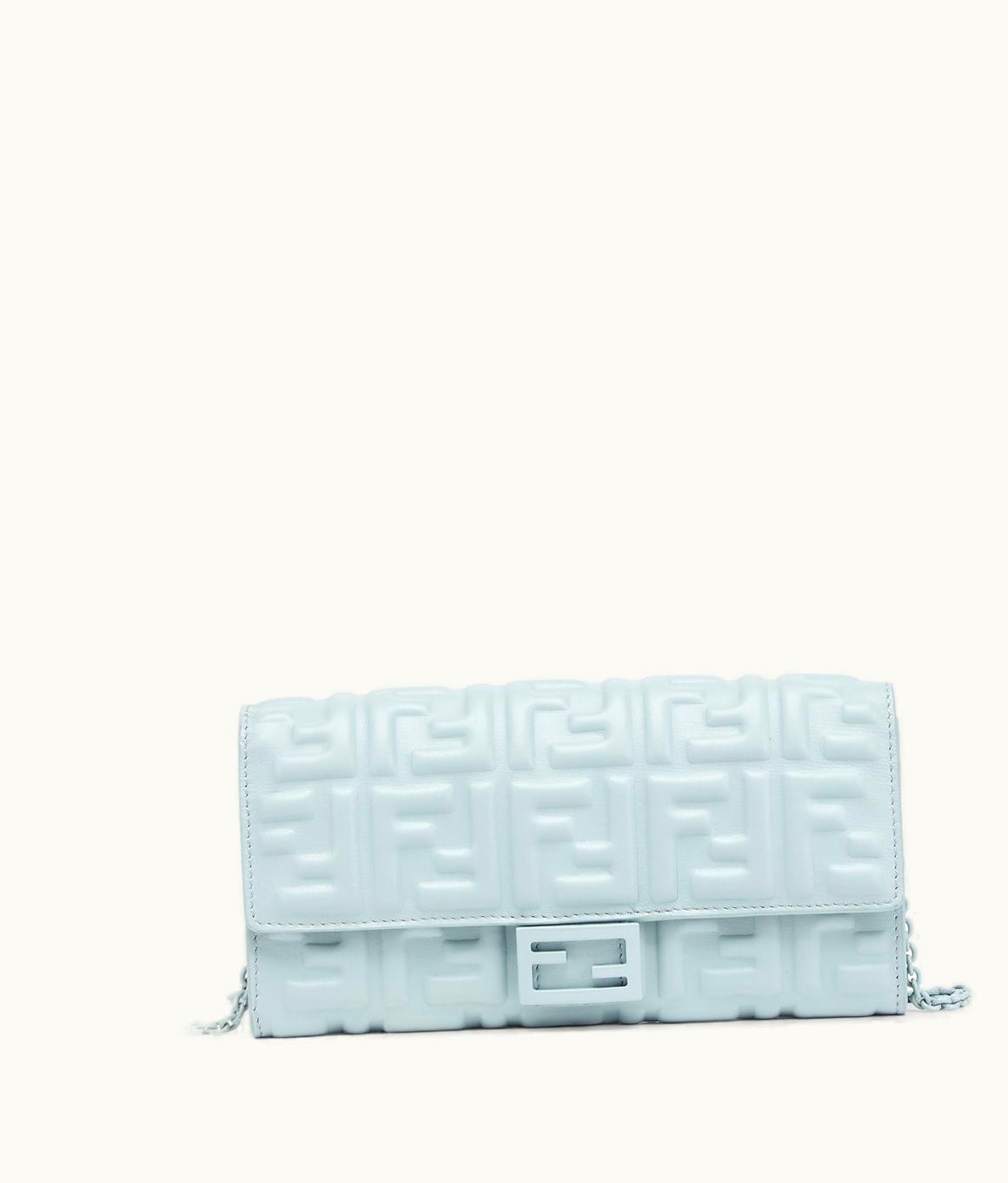 Fendi Baguette Continental Wallet With Chain - Light Blue Nappa Leather Wallet