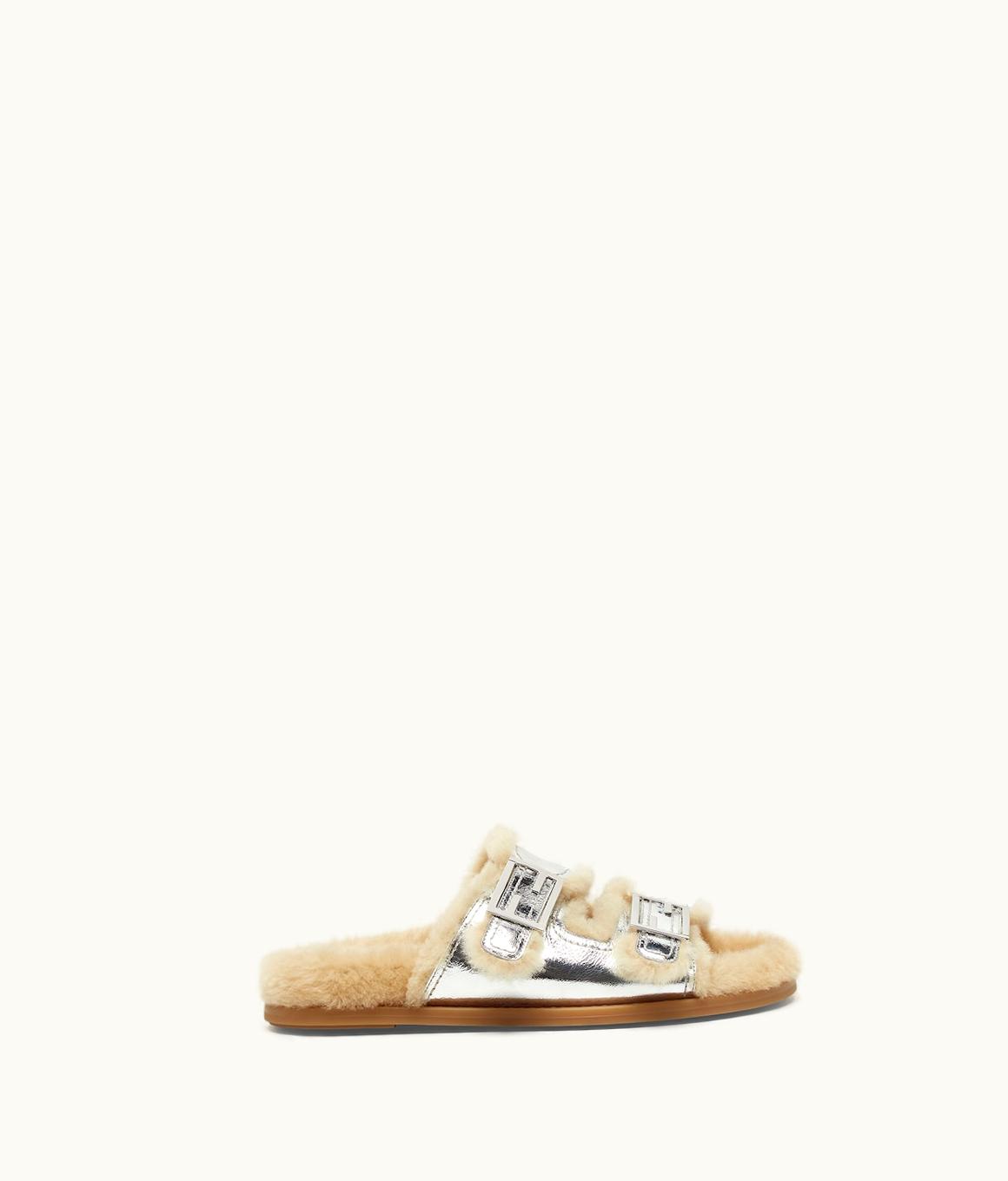 Fendi Fendi Feel - Silver Nappa Leather Slides