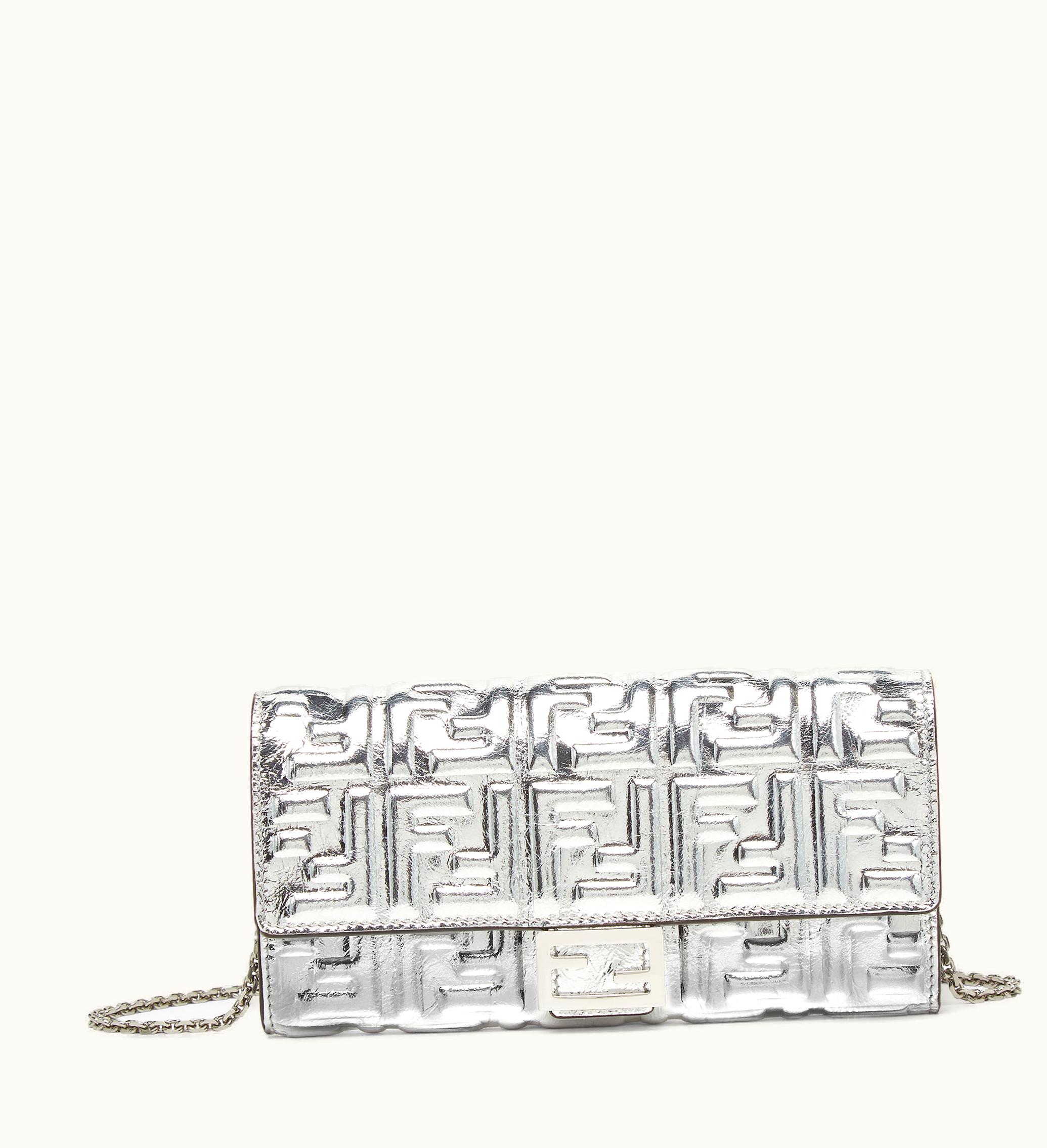 Fendi Baguette Continental Wallet With Chain - Silver-colored Leather Wallet