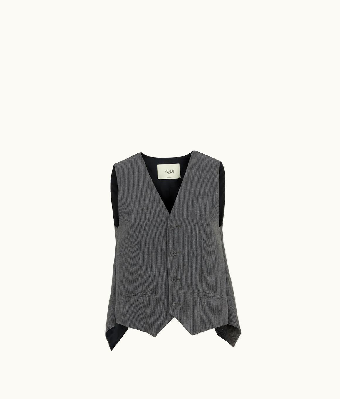 Fendi Fendi Deconstructed Vest - Wool Cape-Effect Sleeve Vest Gray Black