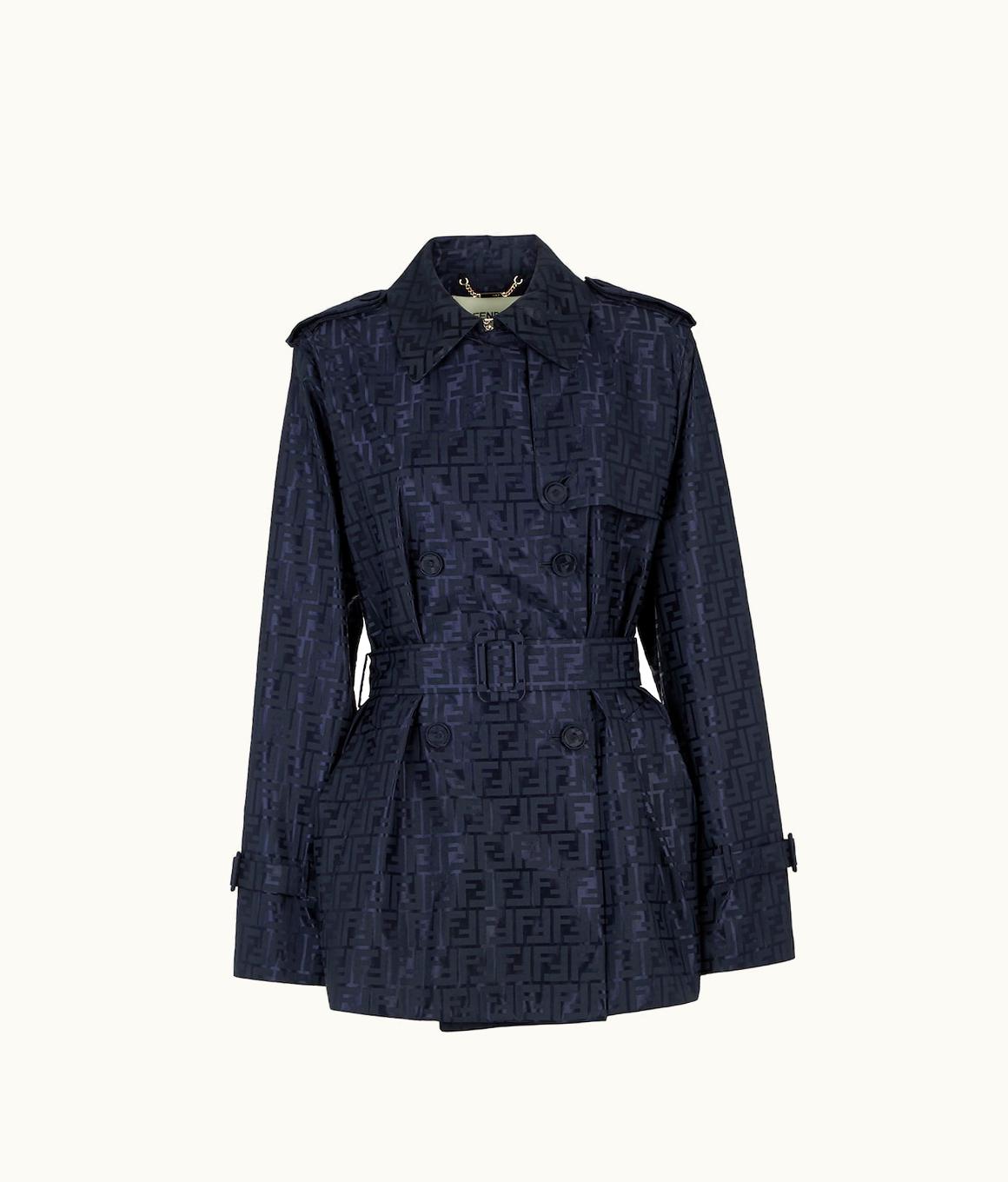 Fendi Fendi Overcoat - Blue FF Jacquard Fabric Trench Coat
