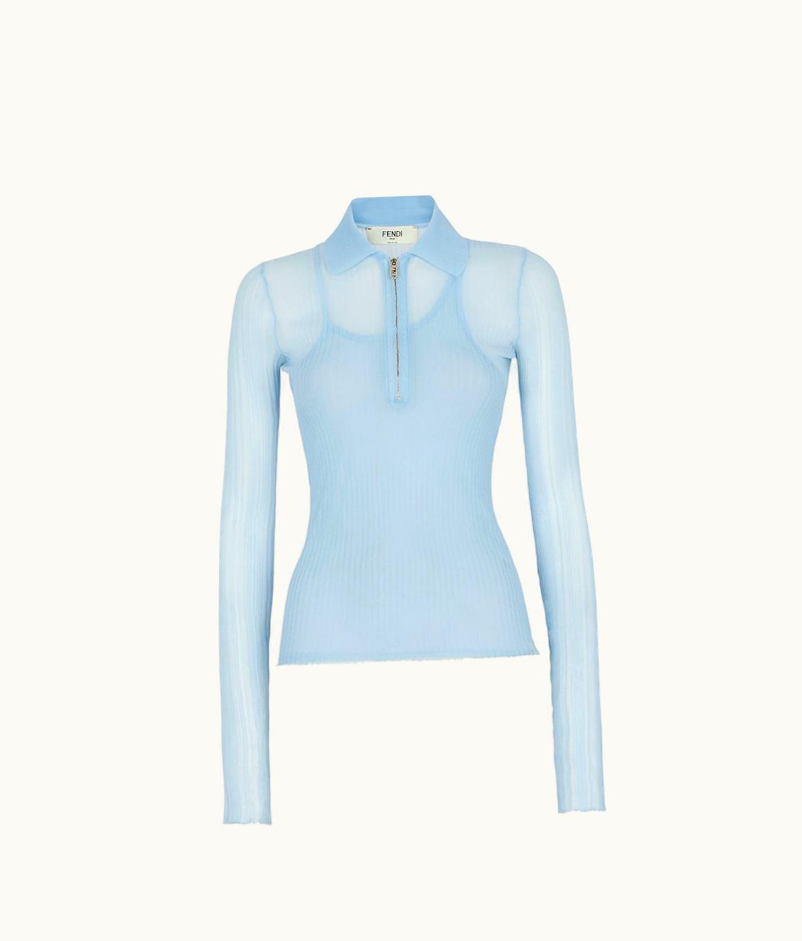Fendi Fendi Sweater - Light Blue Silk Polo Shirt