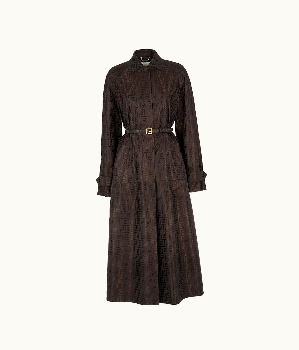 Fendi Fendi Overcoat - Brown FF Jacquard Fabric Trench Coat