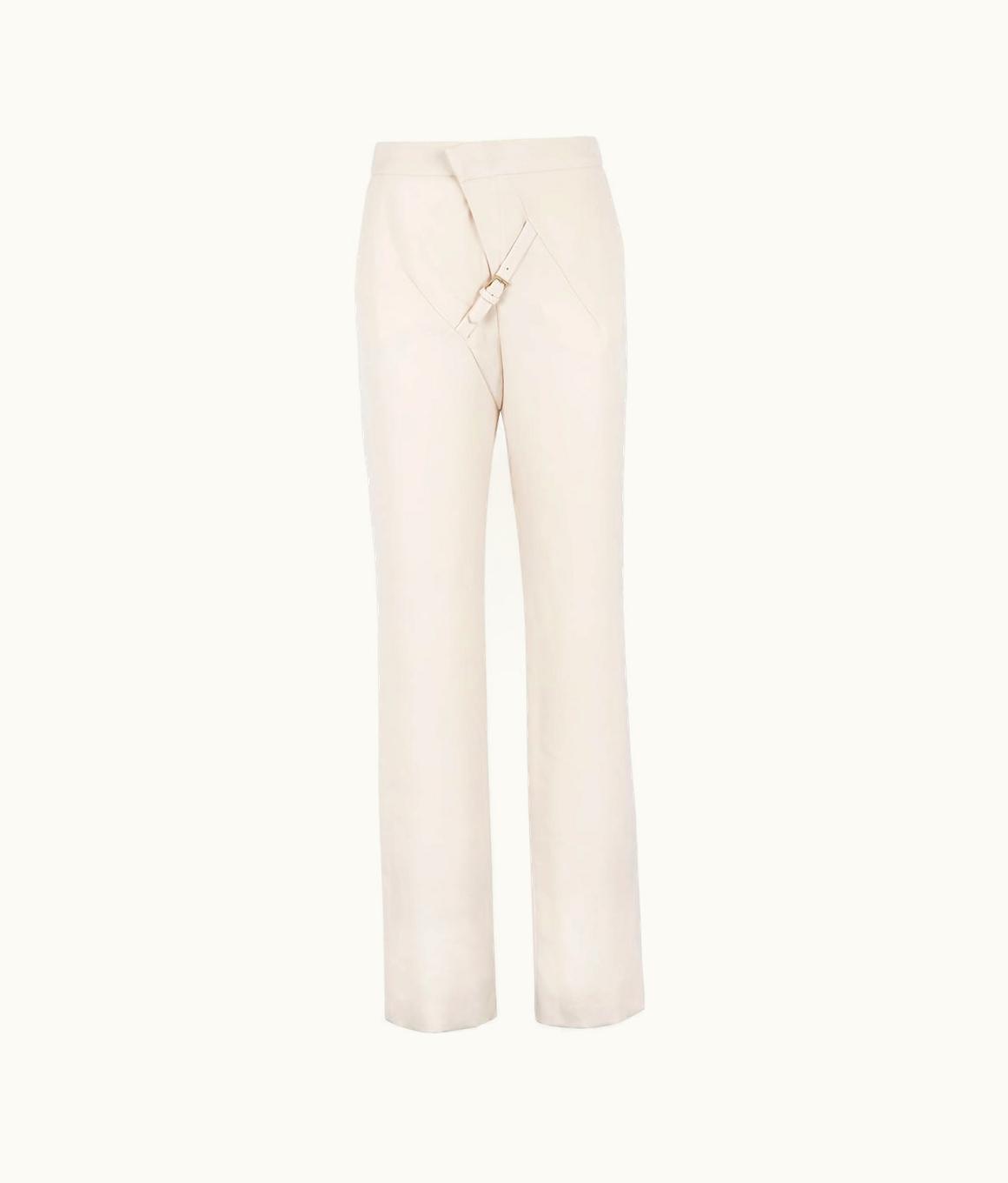 Fendi Fendi Diagonal Buckle Closure Wool Pants Cream