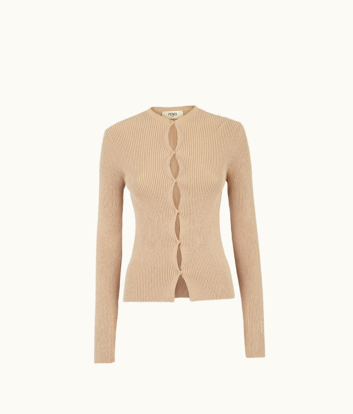 Fendi Fendi FF Logo Cut-Out Cotton Cardigan - Beige