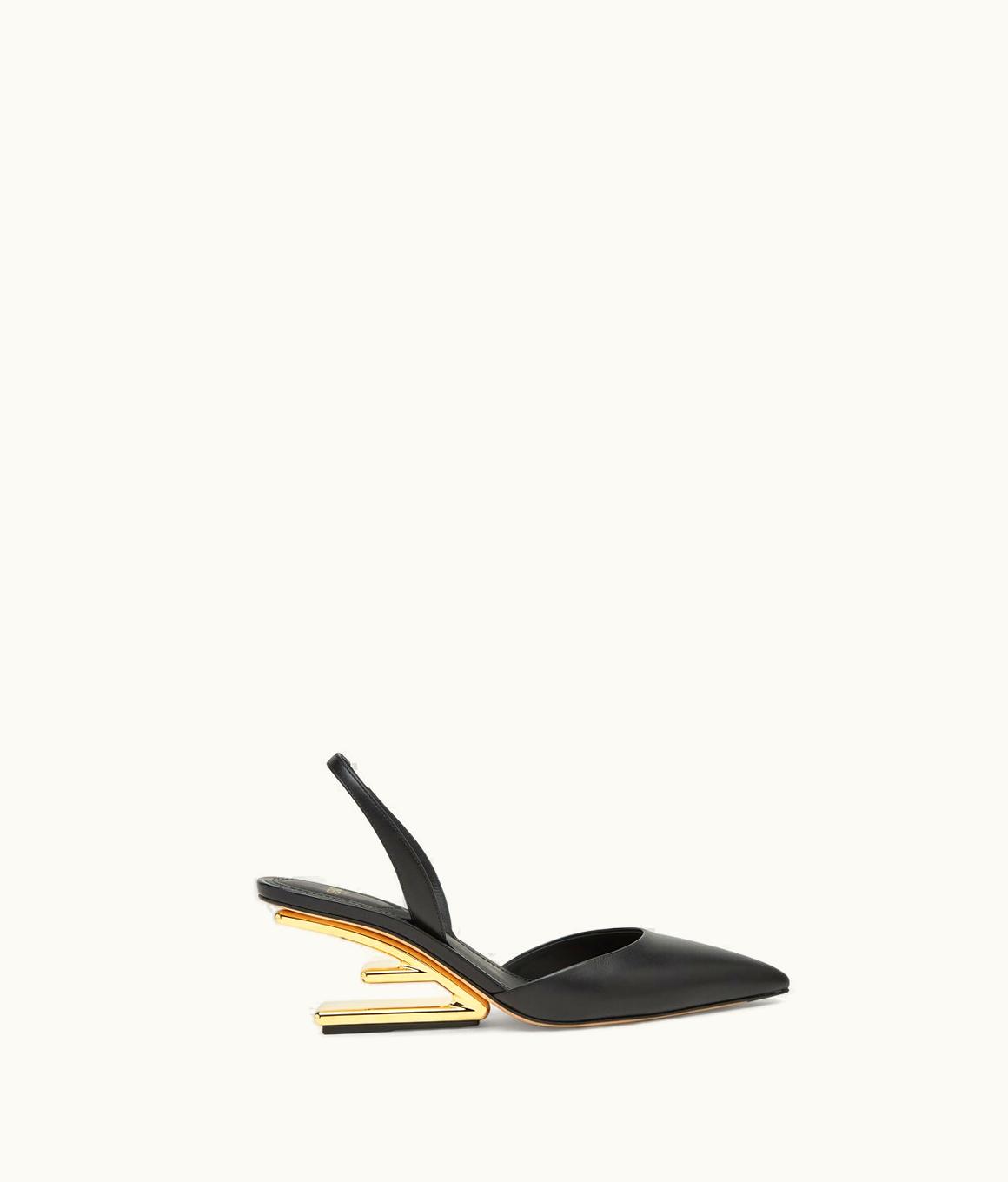 Fendi Fendi First - Black Leather, Medium Heel Slingbacks