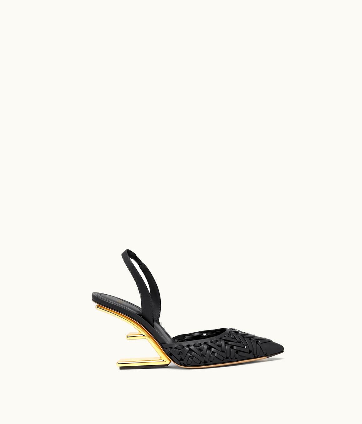 Fendi Fendi First Black Woven Leather High-Heeled Slingbacks