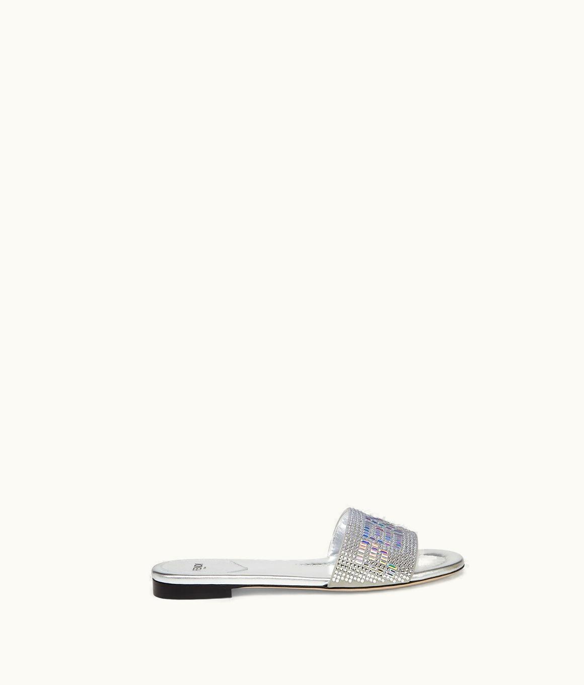 Fendi Fendi Signature - Silver-colored Leather Slides