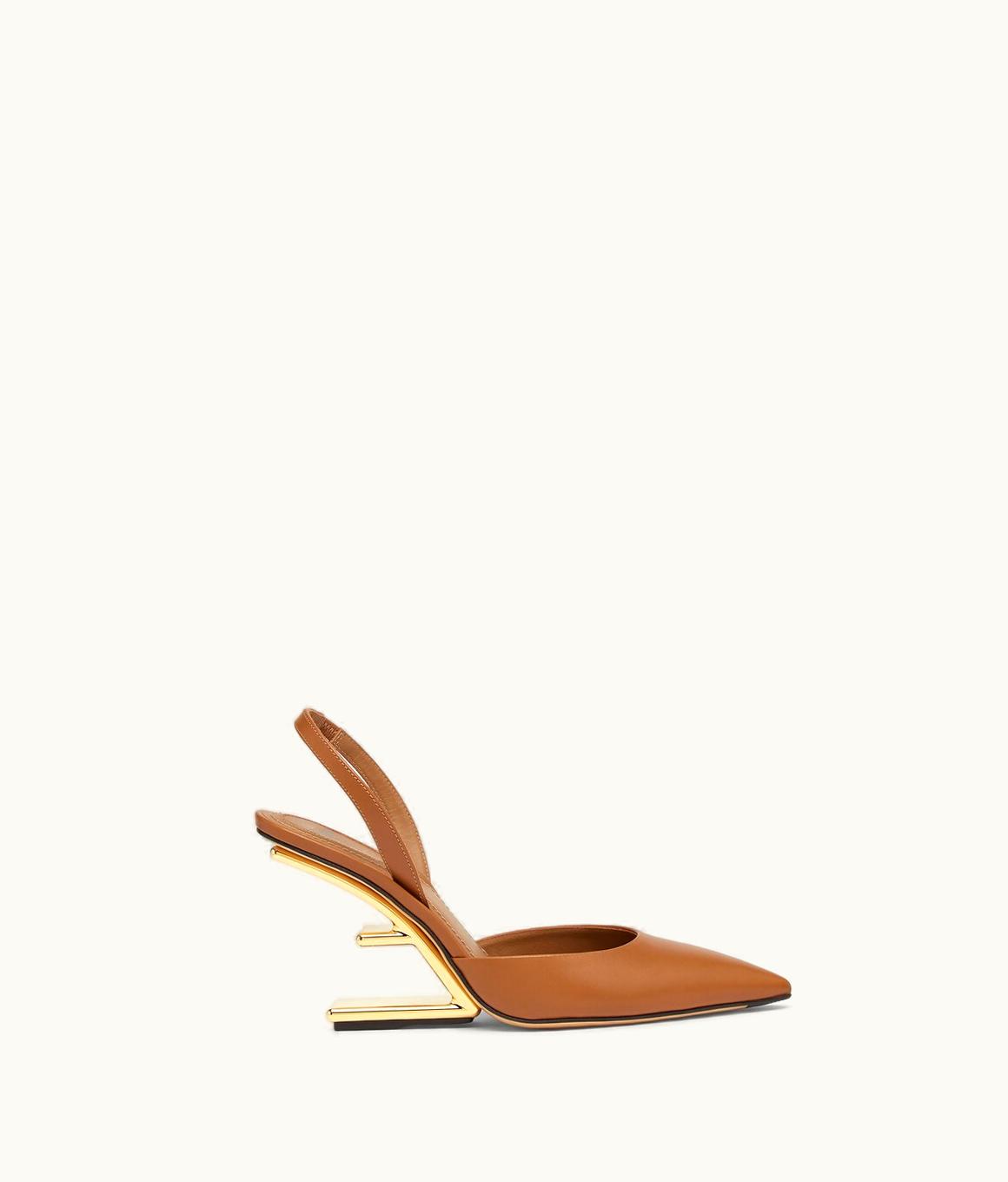 Fendi Fendi First Gold Diagonal Heel Leather Slingbacks