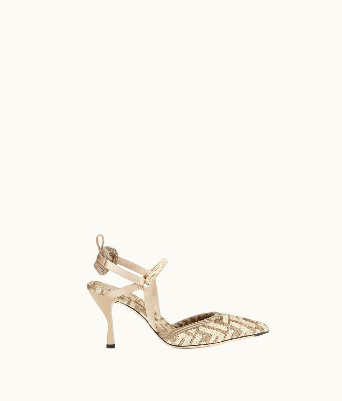Fendi Fendi Colibrì Lite - High-heeled Beige FF Chenille Slingbacks