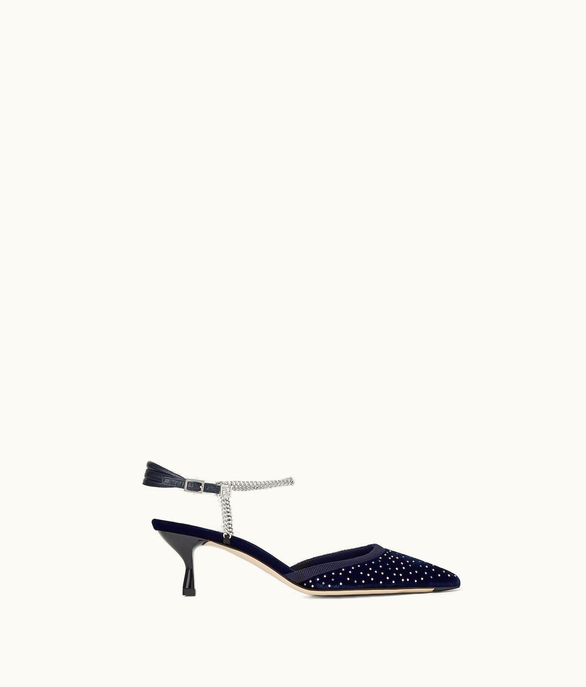 Fendi Fendi Colibrì Lite - Blue Velvet Medium-Heeled Slingbacks