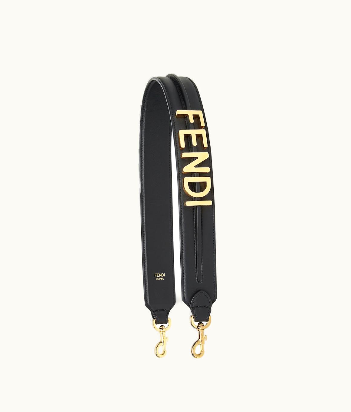 Fendi Fendi Strap You - Black Leather Shoulder Strap with Gold-Finish Metalware