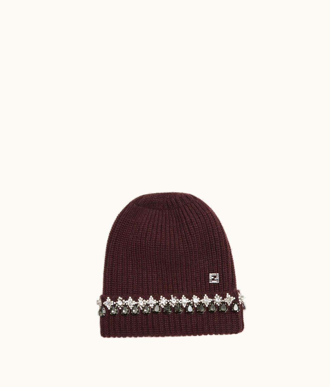 Fendi Fendi Stefano Pilati Crystal Embroidered Wool Beanie Burgundy