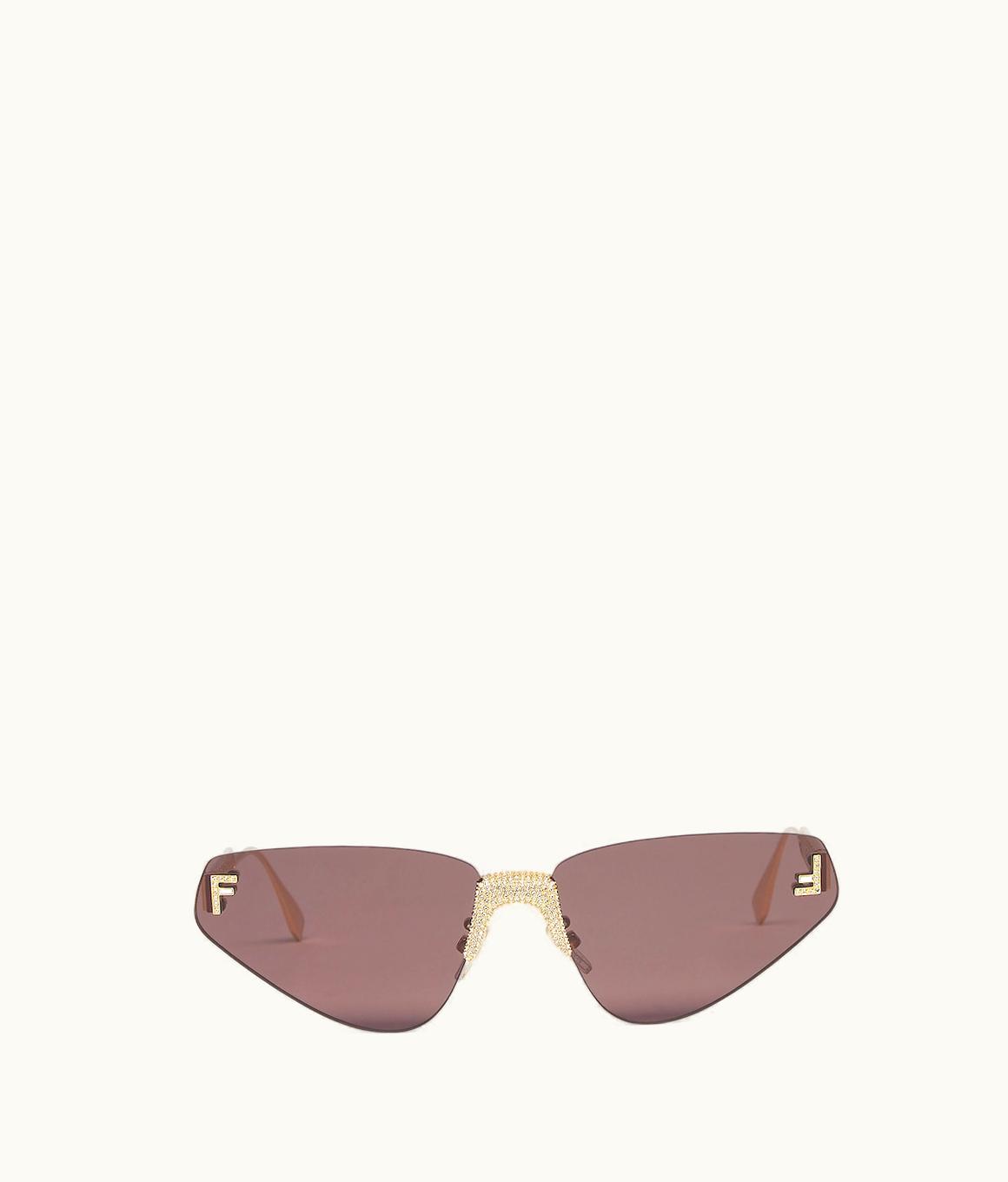 Fendi Fendi First Crystal - Gold-colored Metal Rimless Sunglasses Gray