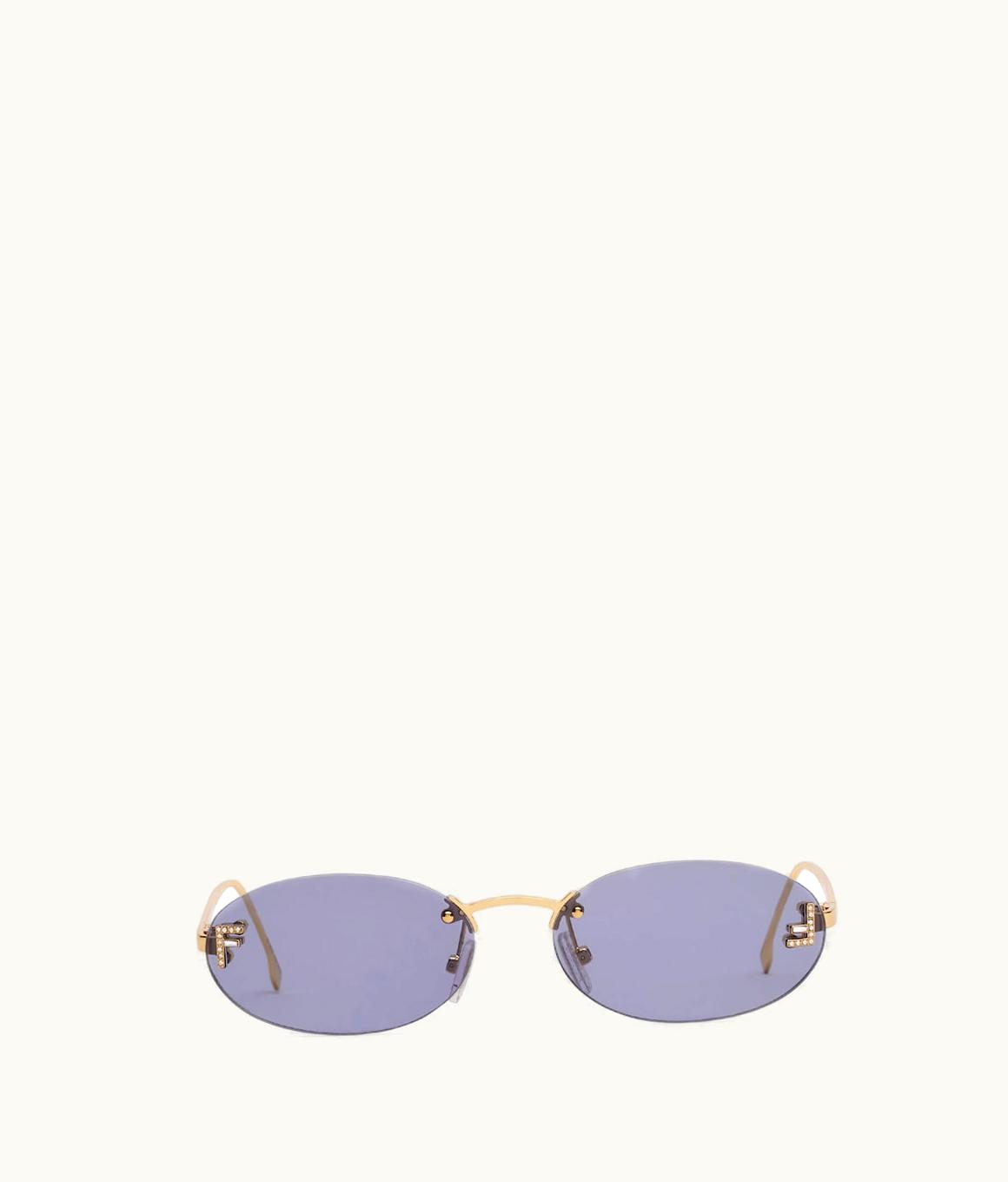 Fendi Fendi First Crystal Oval Sunglasses Gold Blue
