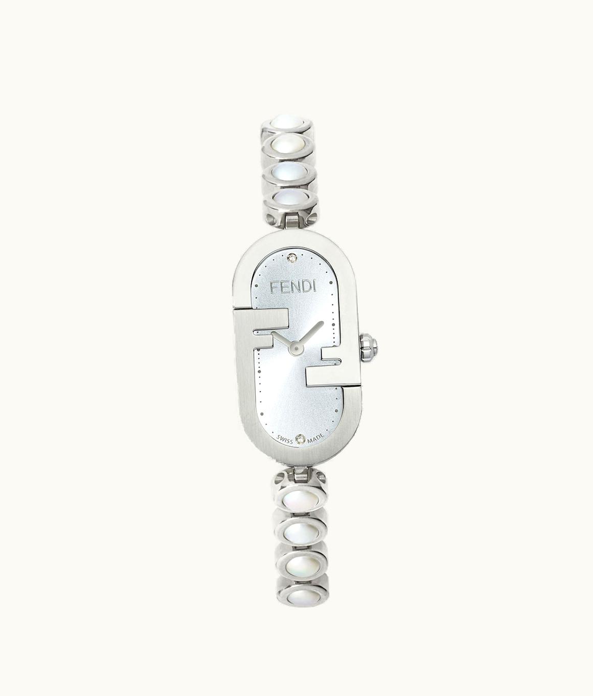 Fendi Fendi O'Lock Oval Silver Stainless Steel Watch with Diamond Insets