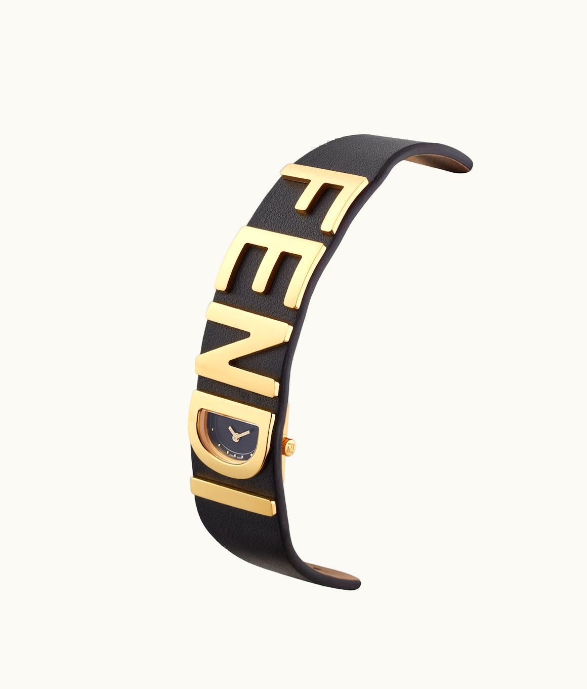 Fendi Fendi D-Shape Bracelet Watch With FF Logo Engraving Stainless Steel Gold & Black