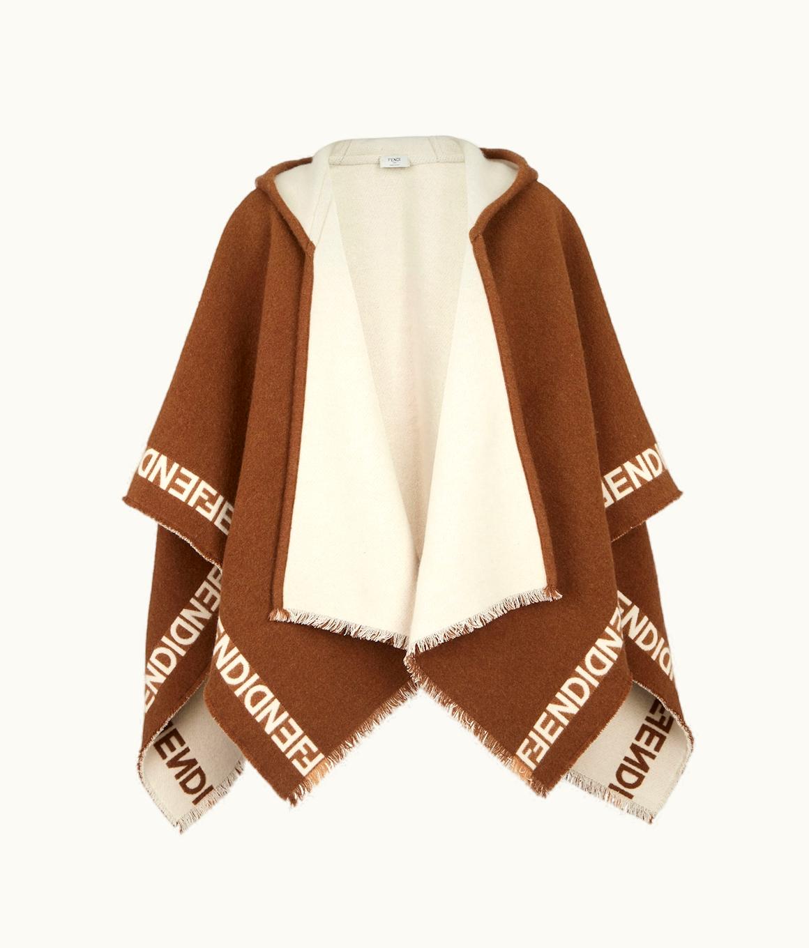 Fendi Fendi Mirror Wool Poncho - Brown And Beige