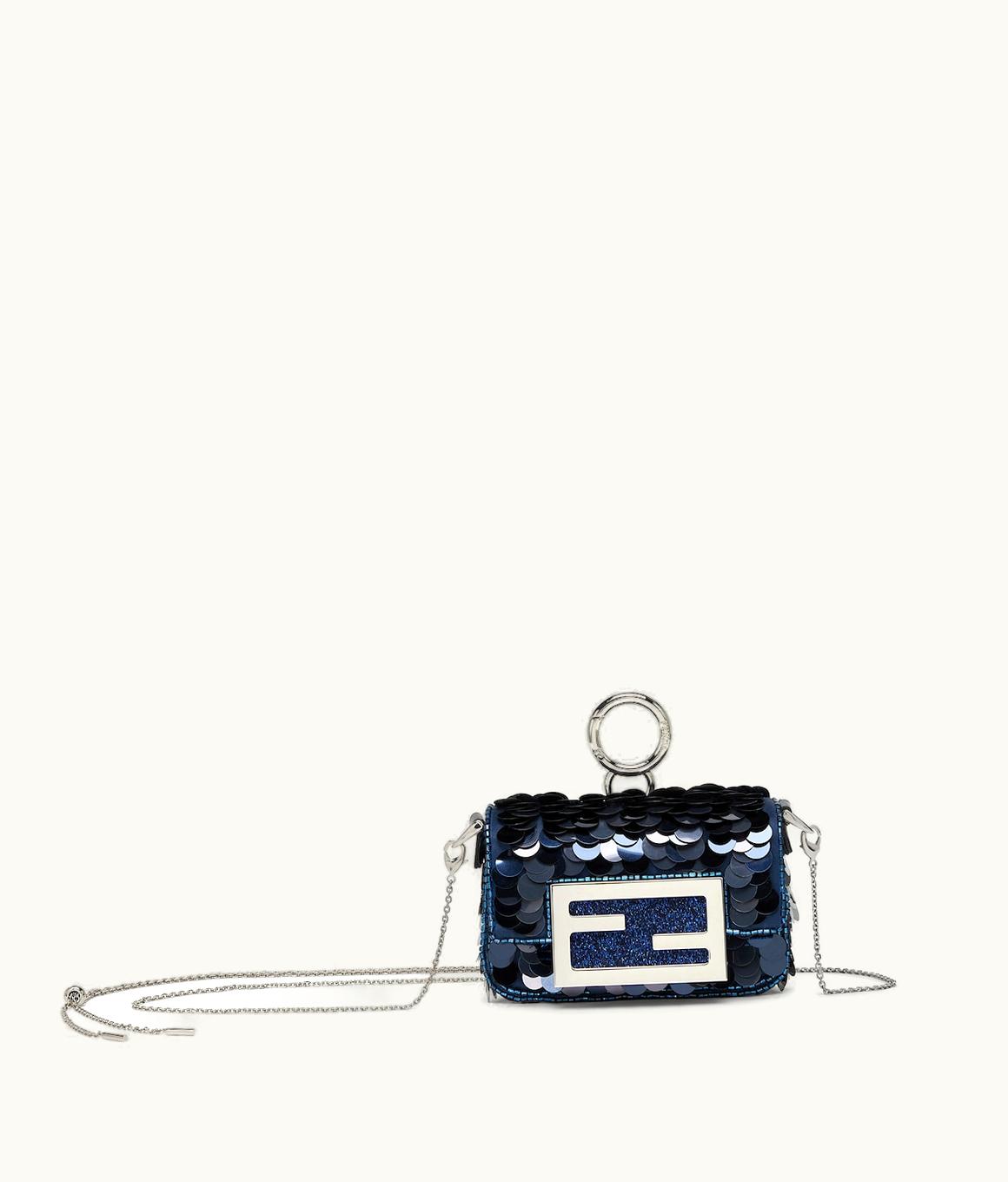 Fendi Fendi Nano Baguette Charm Bag - Blue Sequin Navy Blue Nappa Glitter Charm
