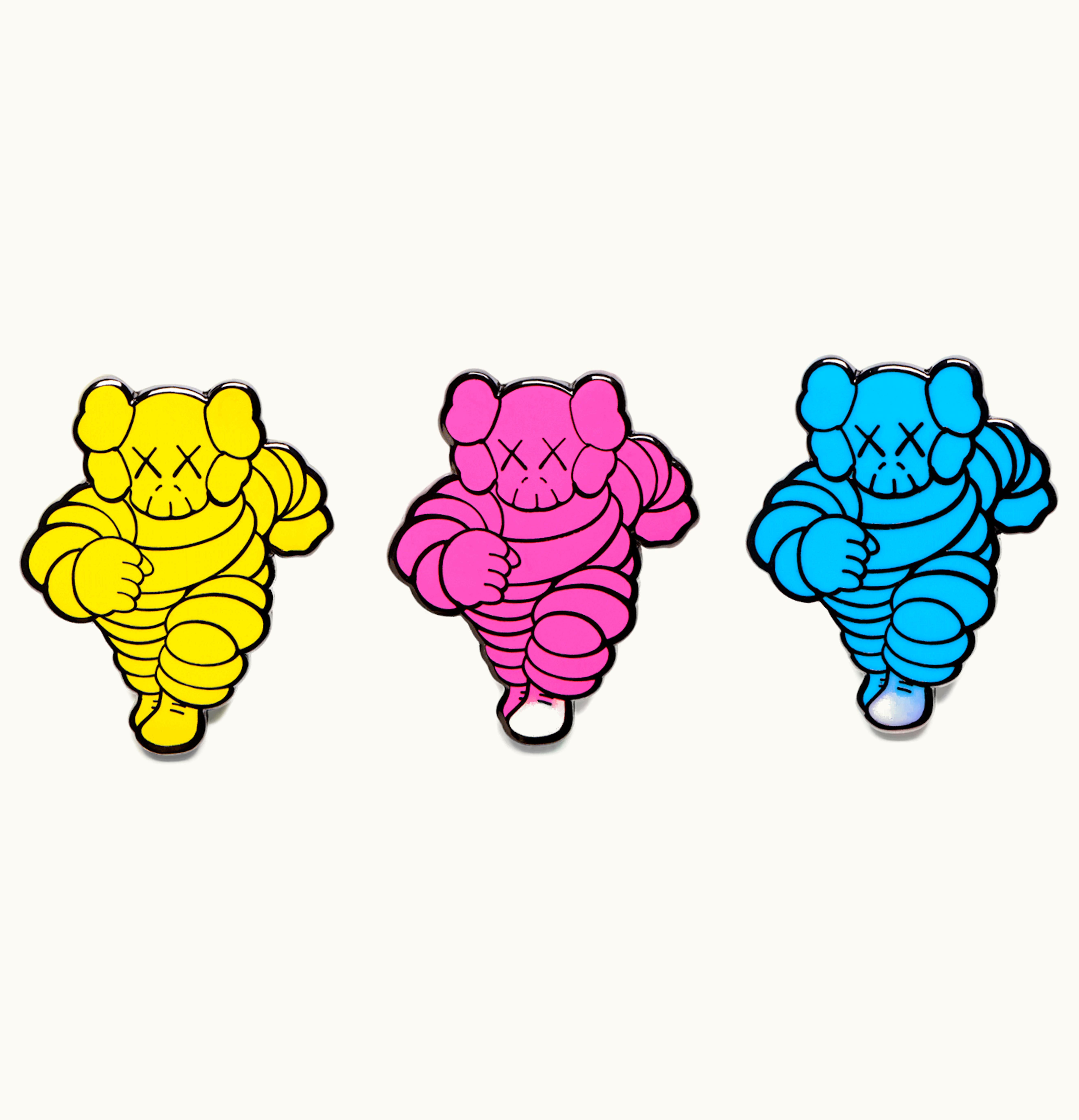 KAWS KAWS Chum Pin Set of 3 Yellow Pink Blue
