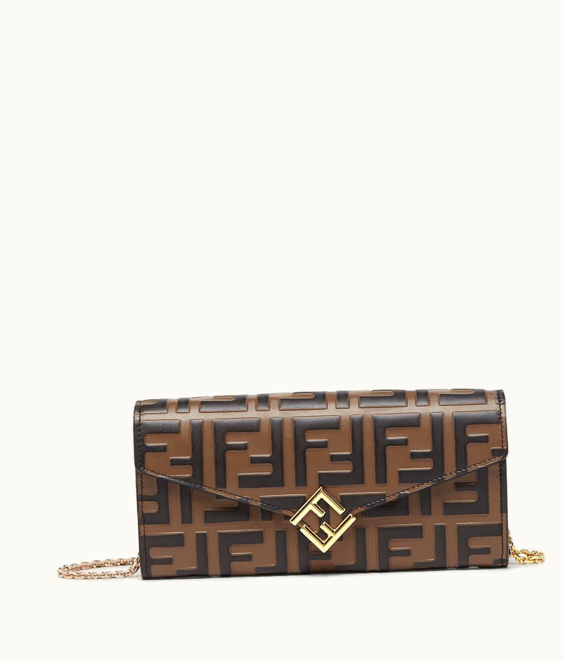 Fendi Fendi FF Diamonds Continental With Chain - Brown And Black FF Leather Wallet