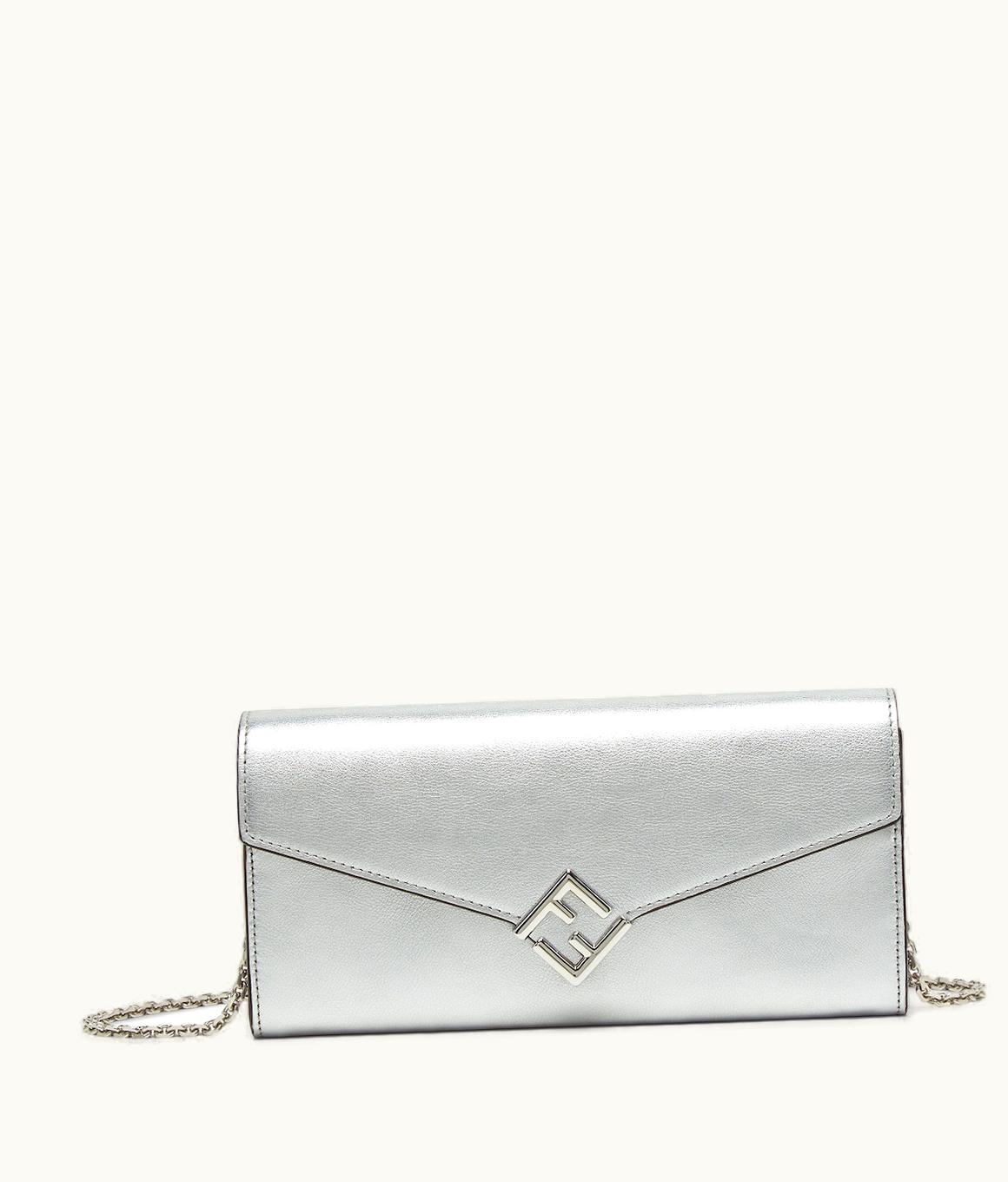 Fendi Fendi FF Diamonds Continental With Chain - Silver Laminated Leather Wallet