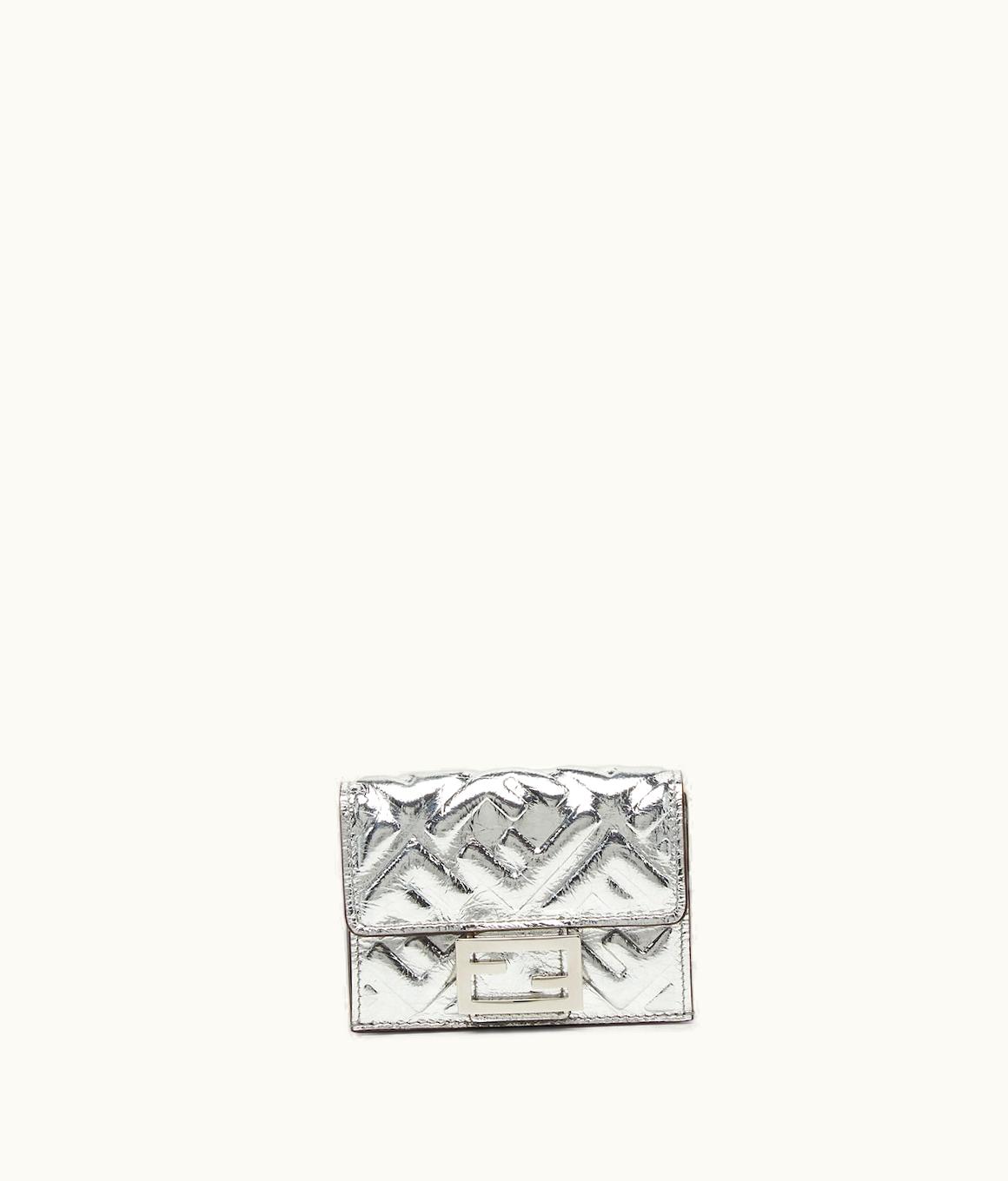 Fendi Fendi Baguette Micro Trifold - Craquelé Silver Leather Wallet