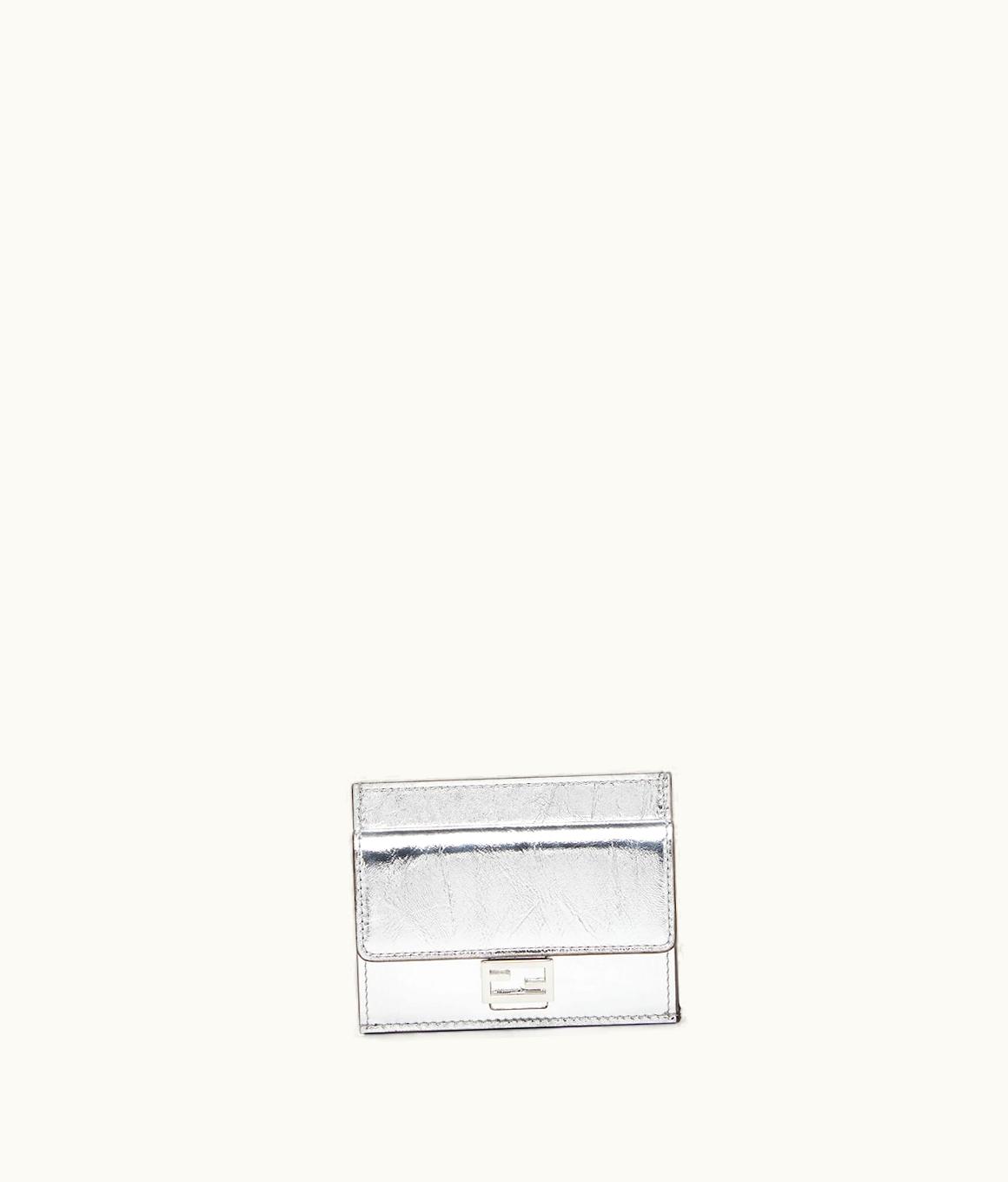 Fendi Fendi Baguette Card Holder - Craquelé Silver Leather Cardholder