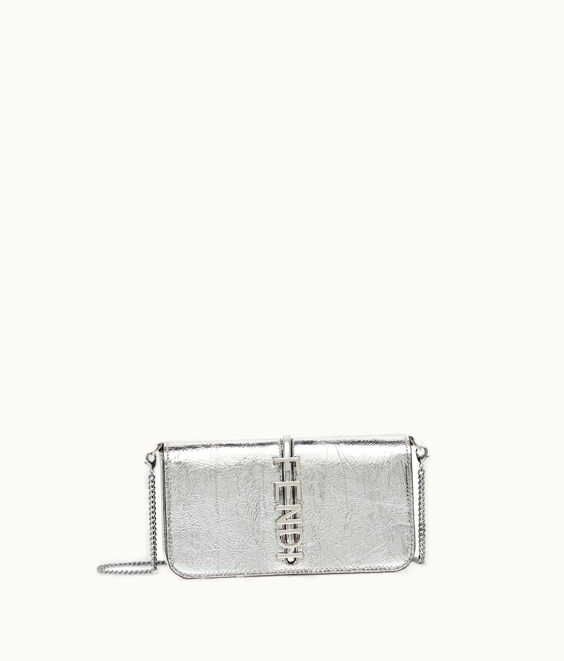 Fendi Fendigraphy Wallet On Chain - Silver Laminated Leather Wallet