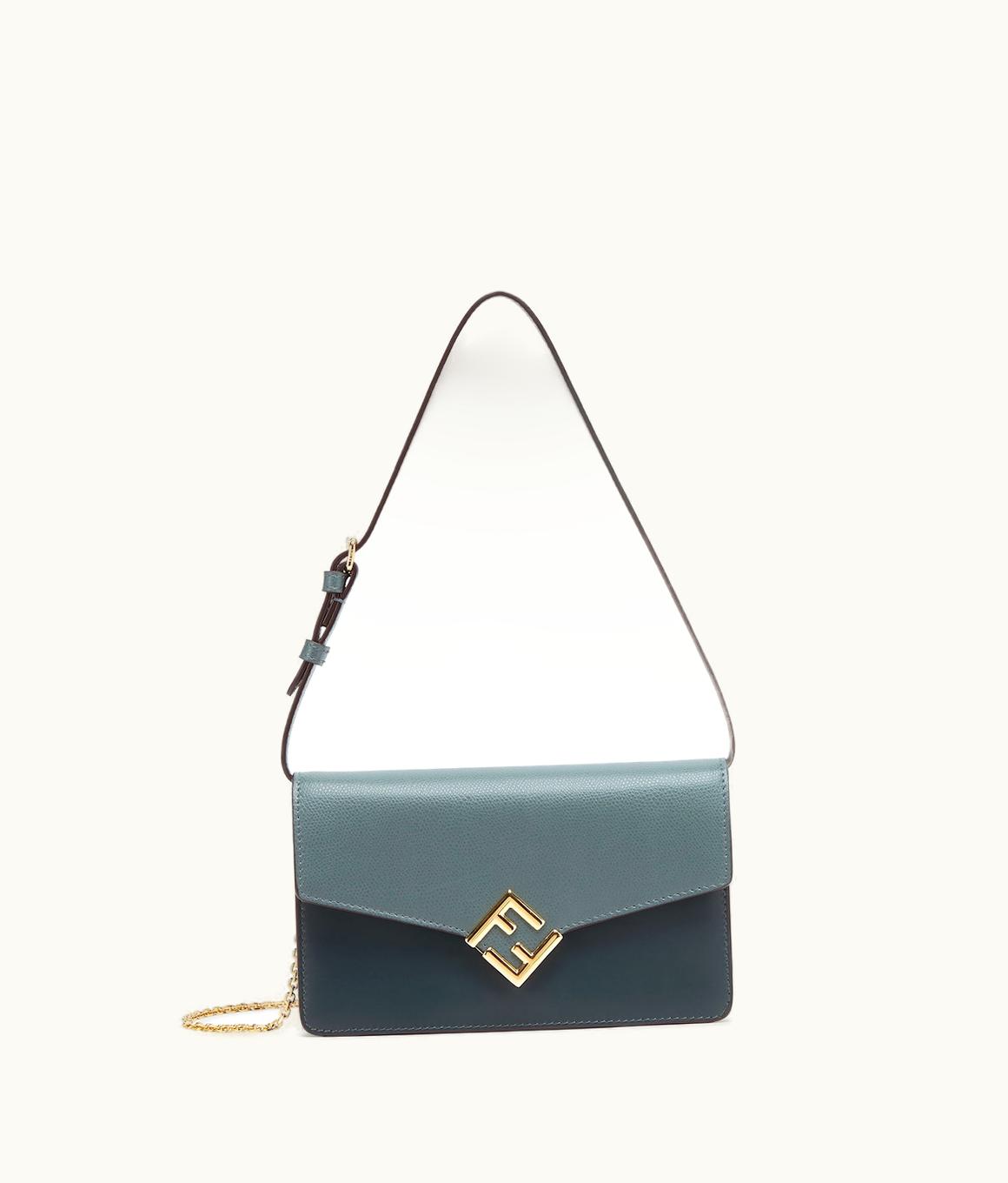 Fendi Fendi FF Diamonds Wallet On Chain - Green Leather Wallet