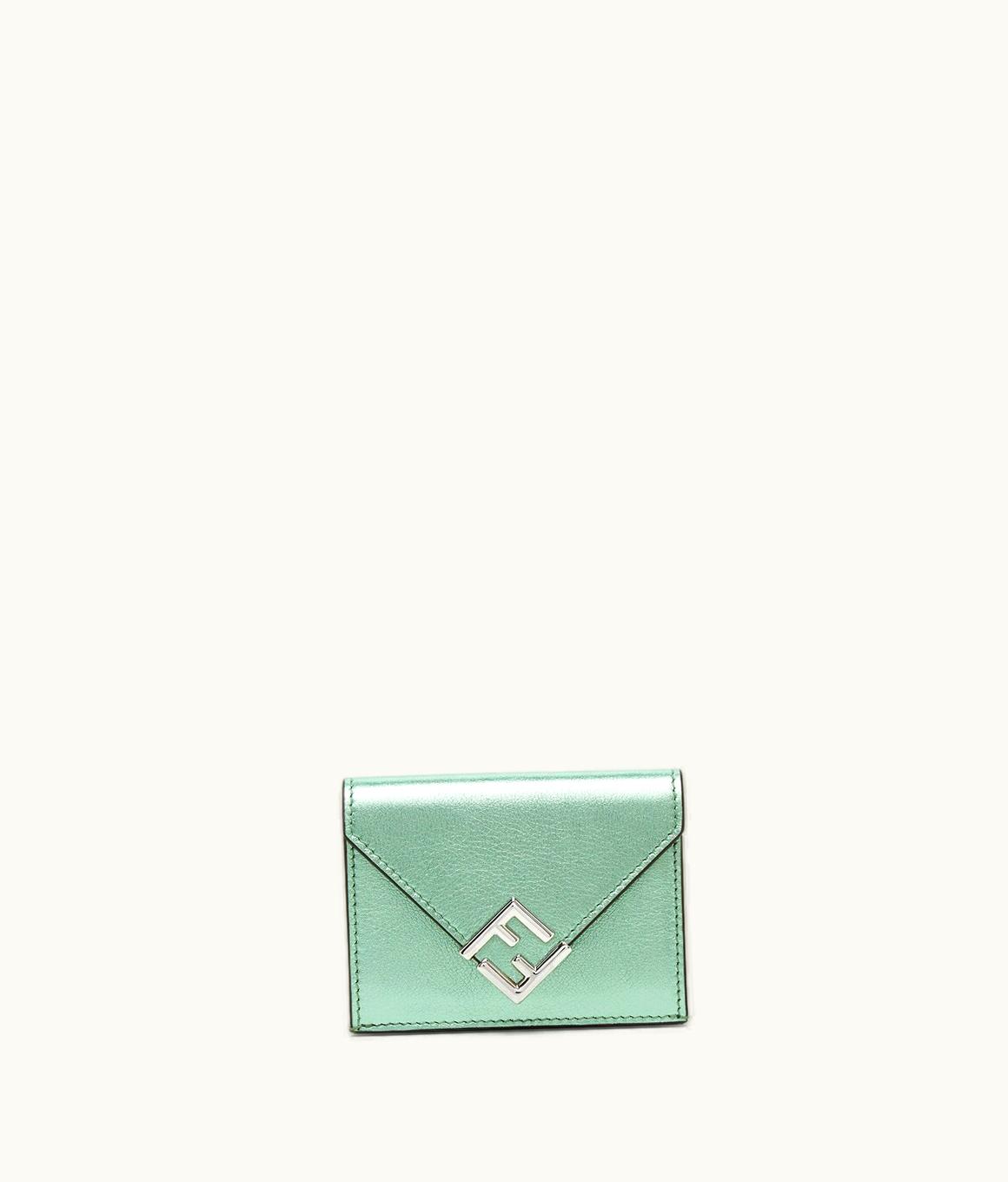 Fendi Fendi FF Diamonds Medium Tri-Fold Wallet - Green Metallic Leather