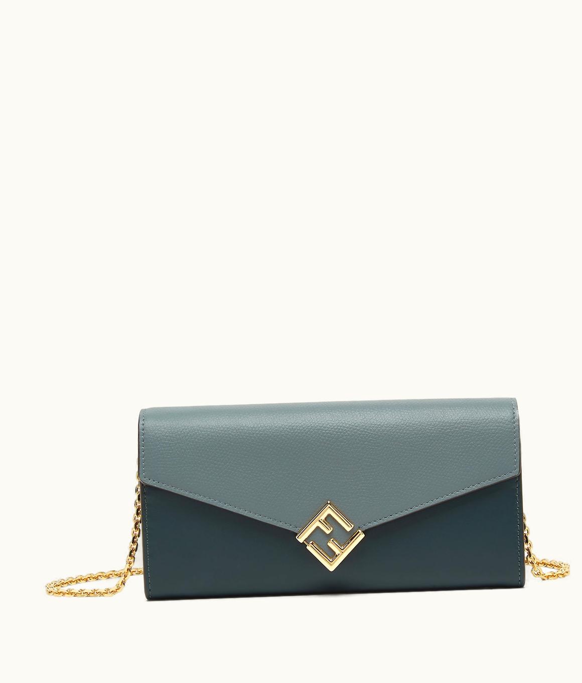 Fendi Fendi FF Diamonds Continental With Chain - Green Leather Wallet