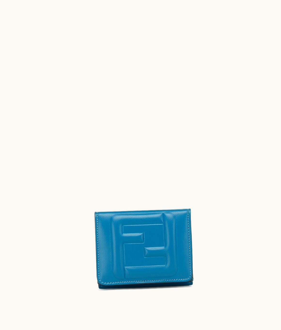 Fendi Fendi Micro Trifold FF Cube - Light Blue Leather Wallet