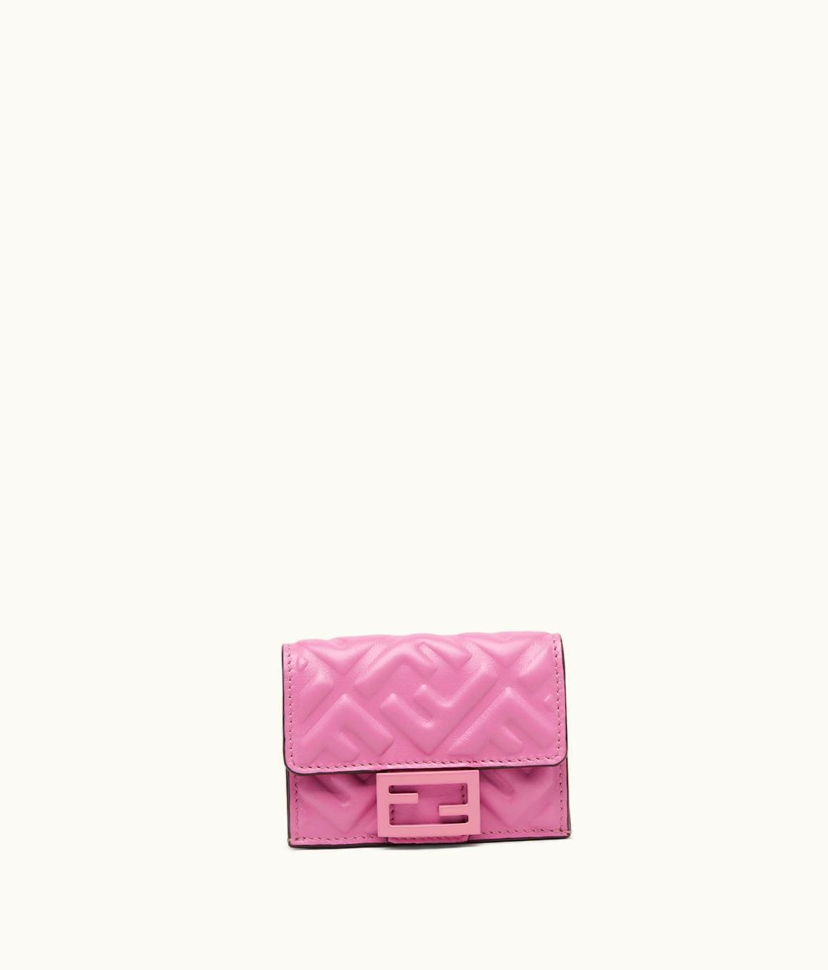 Fendi Fendi Pilati Baguette Micro Trifold Wallet Pink Nappa