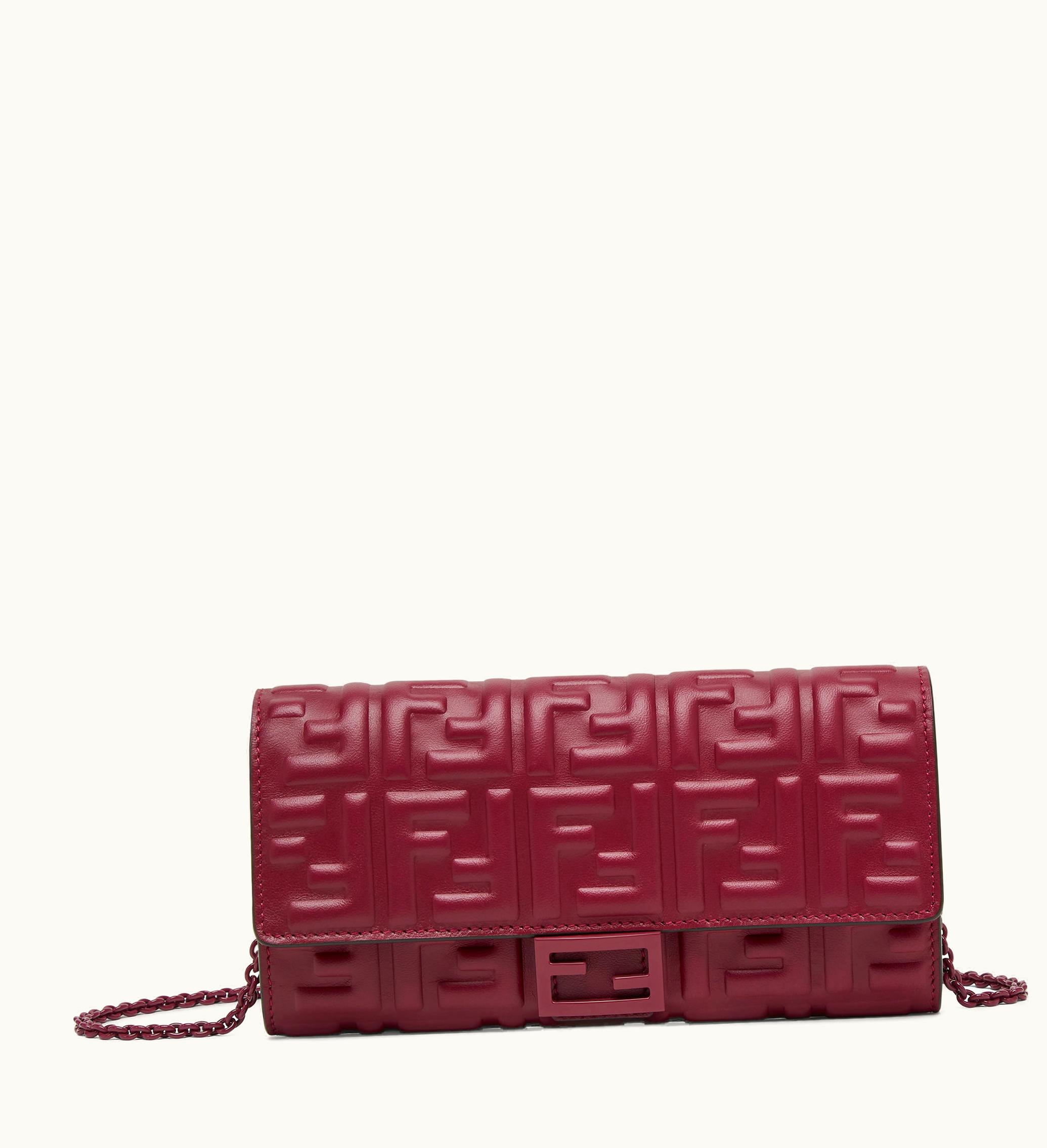 Fendi Fendi Baguette Continental Wallet With Chain - Burgundy Nappa Leather Wallet