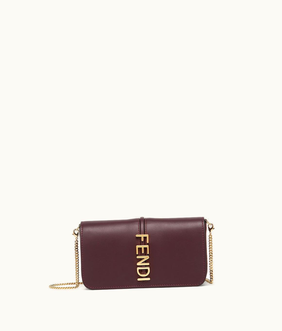 Fendi Fendigraphy Wallet On Chain - Burgundy Leather Wallet