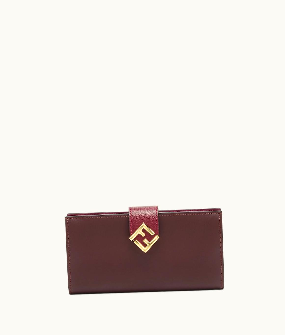 Fendi Fendi FF Diamonds Continental Bifold Wallet - Burgundy Leather Wallet