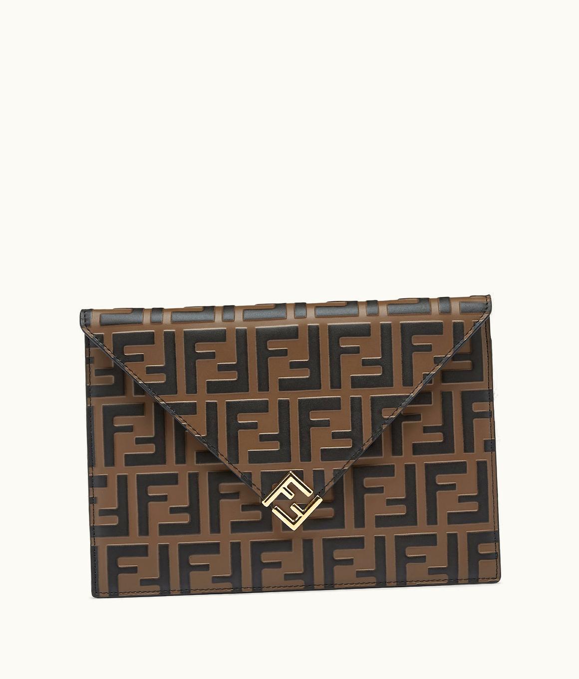 Fendi Fendi FF Diamonds Flat Pouch - Brown Leather Pouch