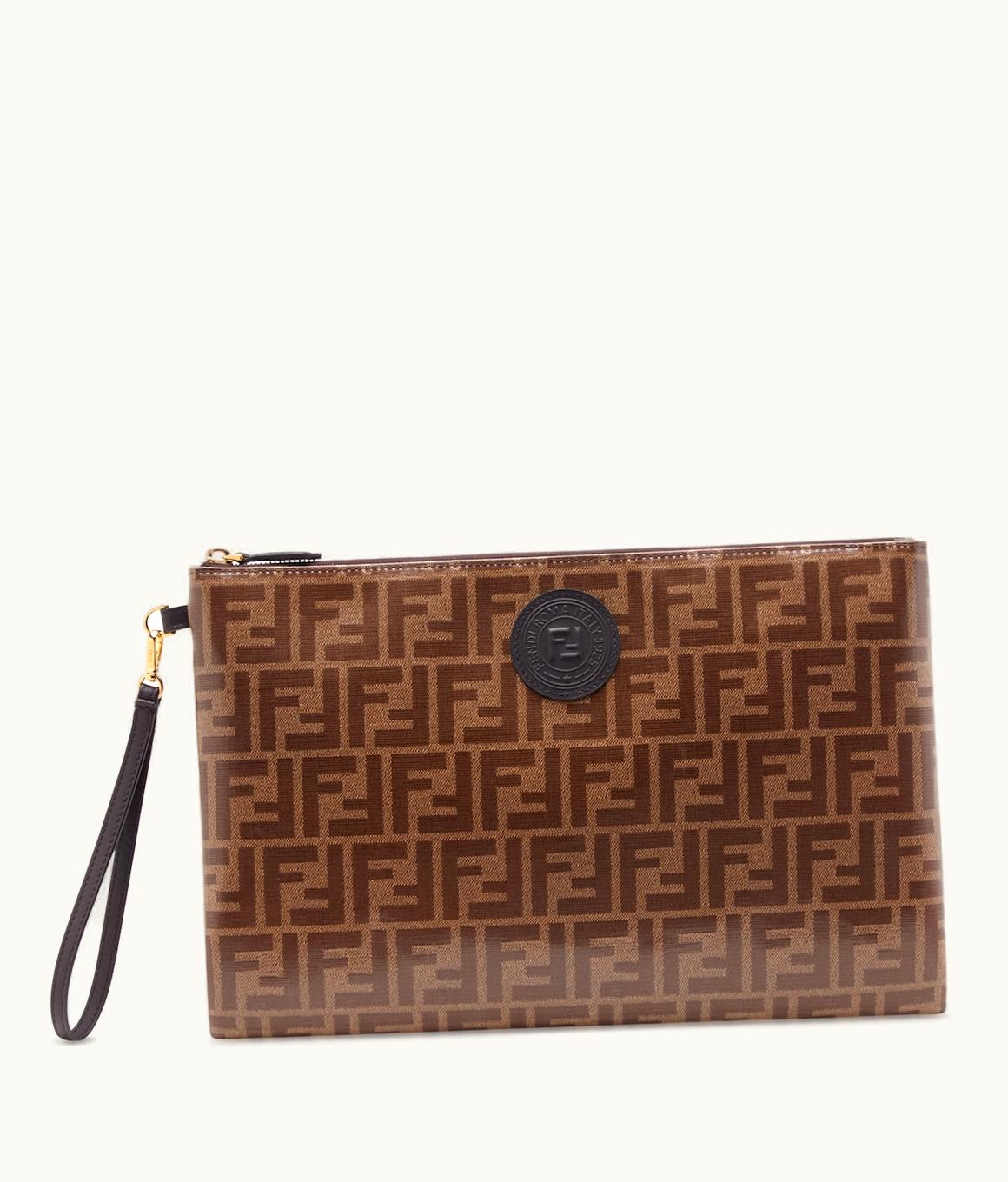 Fendi Fendi Large Flat Pouch - Brown Fabric Pouch