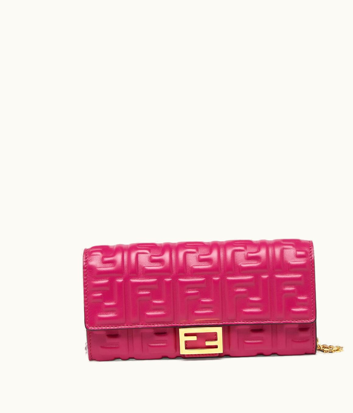 Fendi Fendi Baguette Continental Wallet With Chain - Fuchsia Nappa Leather Wallet