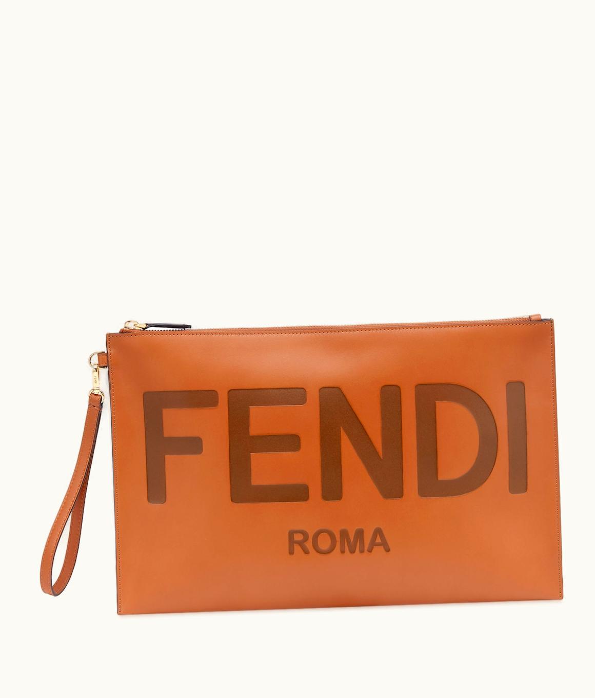 Fendi Fendi Roma Flat Pouch Large - Brown Leather Pouch