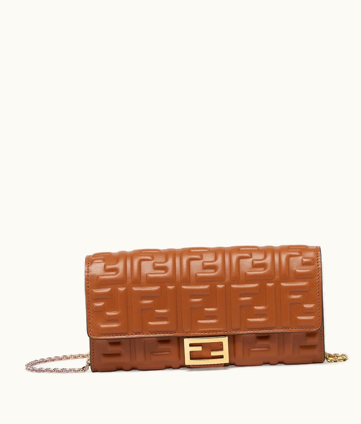 Fendi Fendi Baguette Continental Wallet With Chain - Brown Nappa Leather Wallet