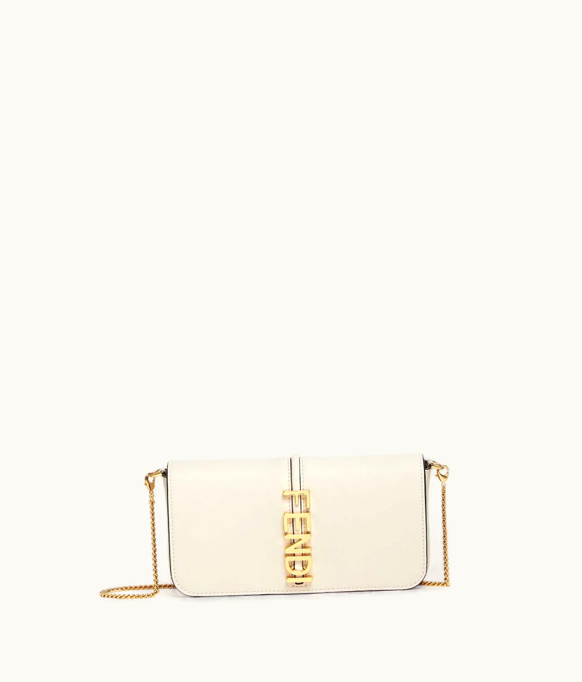 Fendi Fendigraphy Wallet On Chain - White Leather Wallet